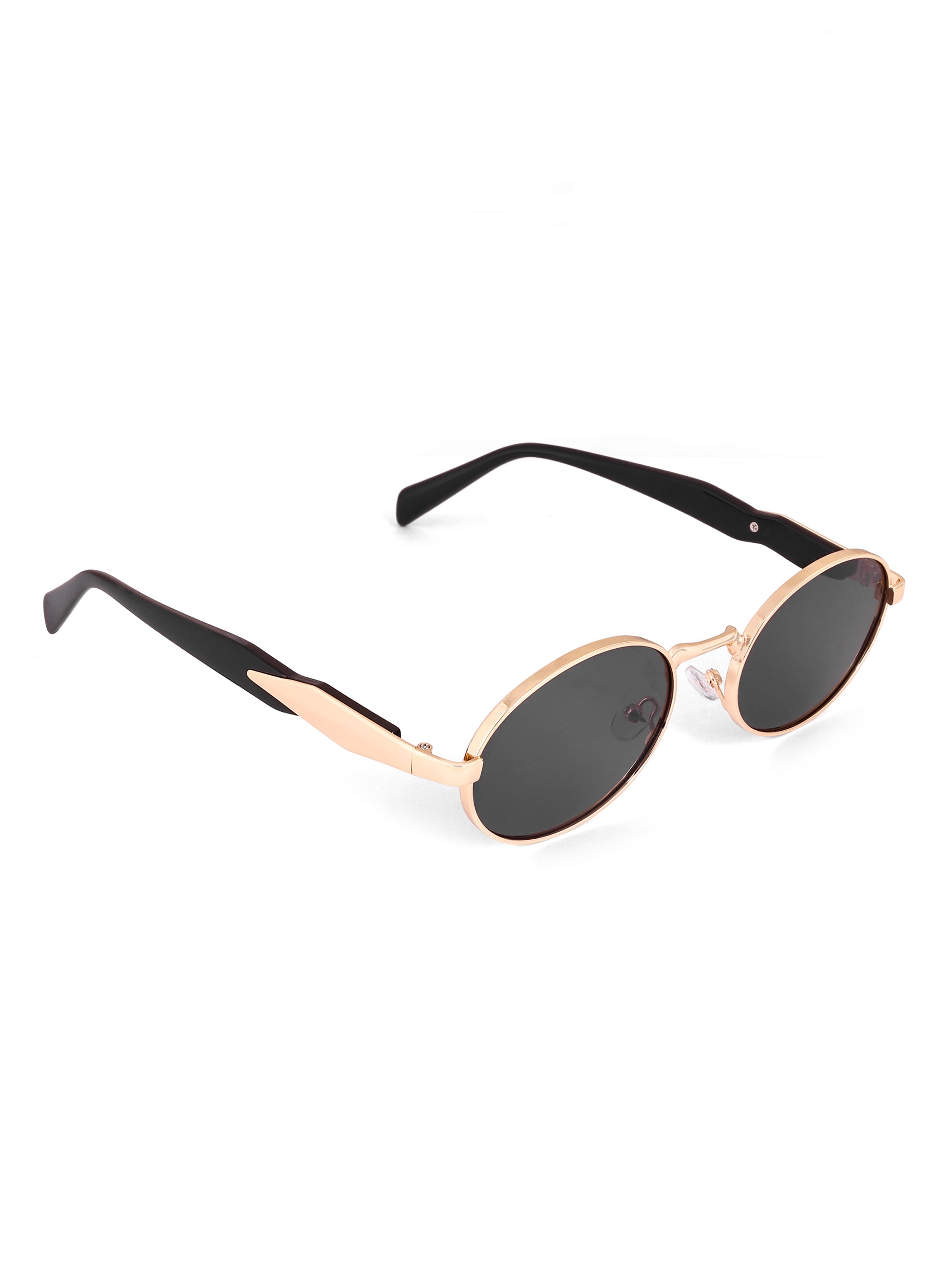 Women's Oval Golden Black UV Protected Sunglasses