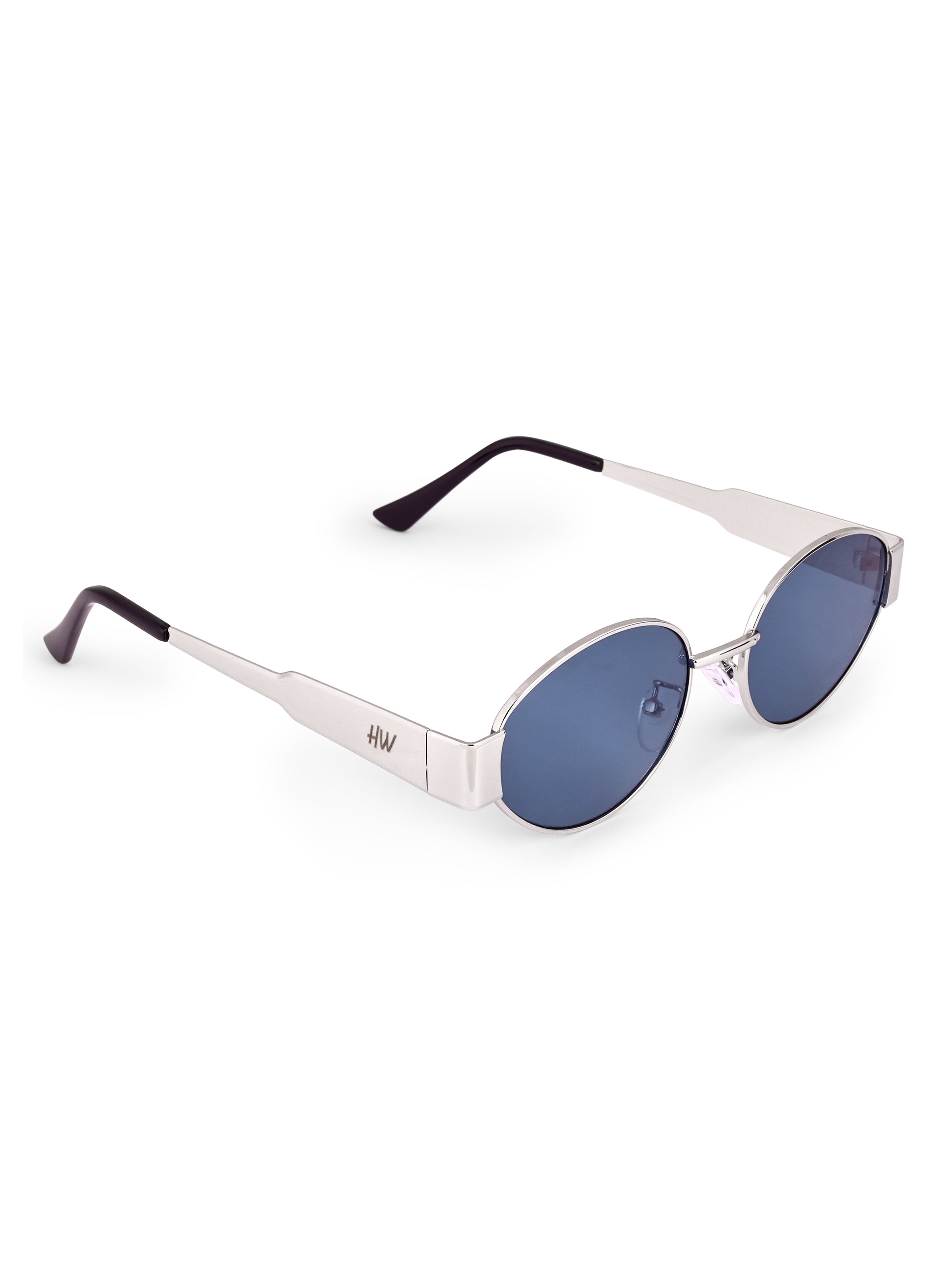 Women's Silver Blue Oval UV Protected Sunglasses
