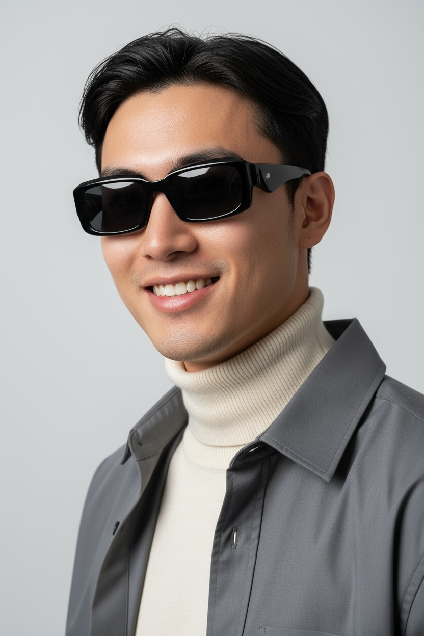 Men's Rectangular Black Sunglasses