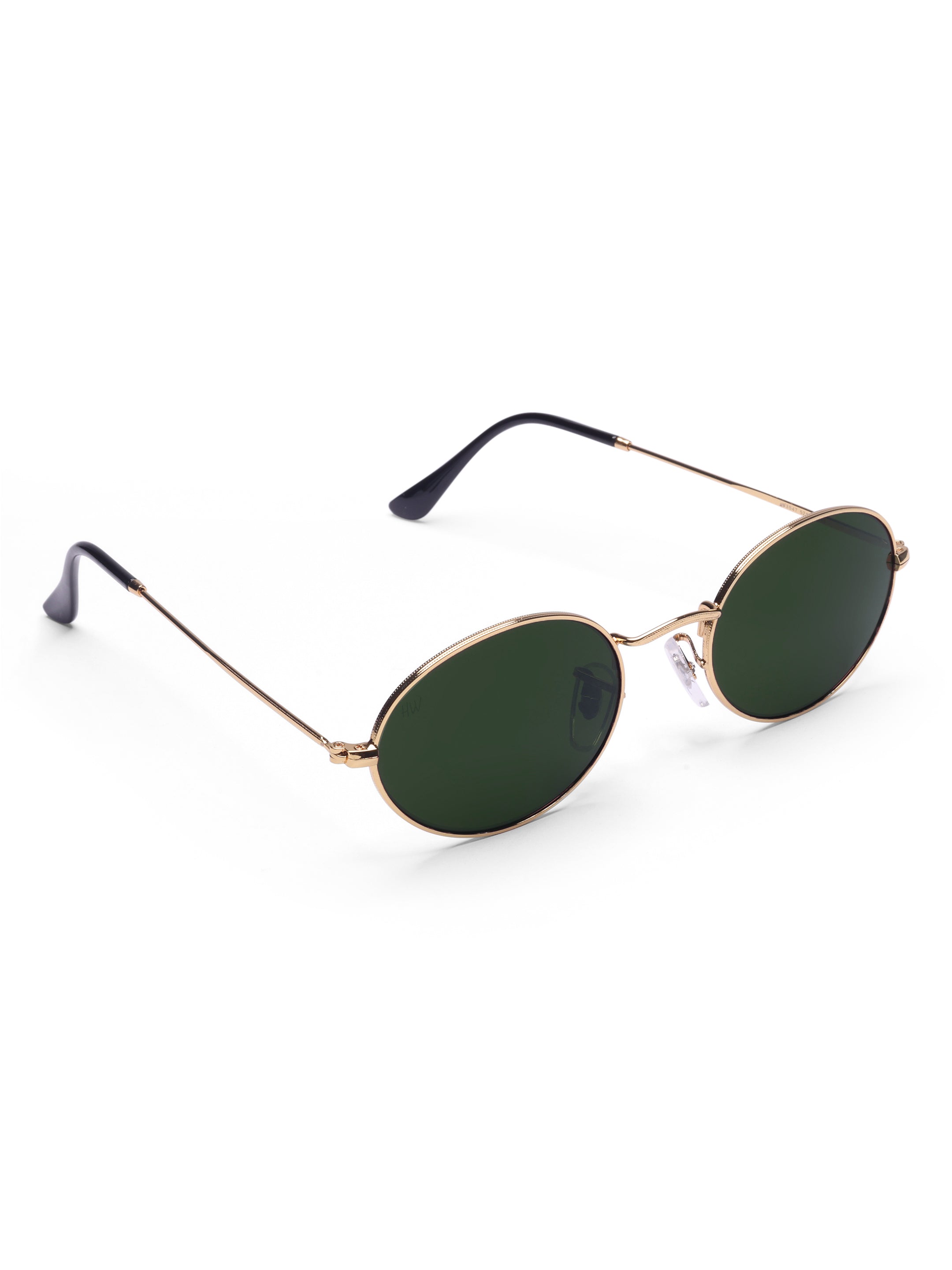 Women's Gold Green Oval Sunglasses