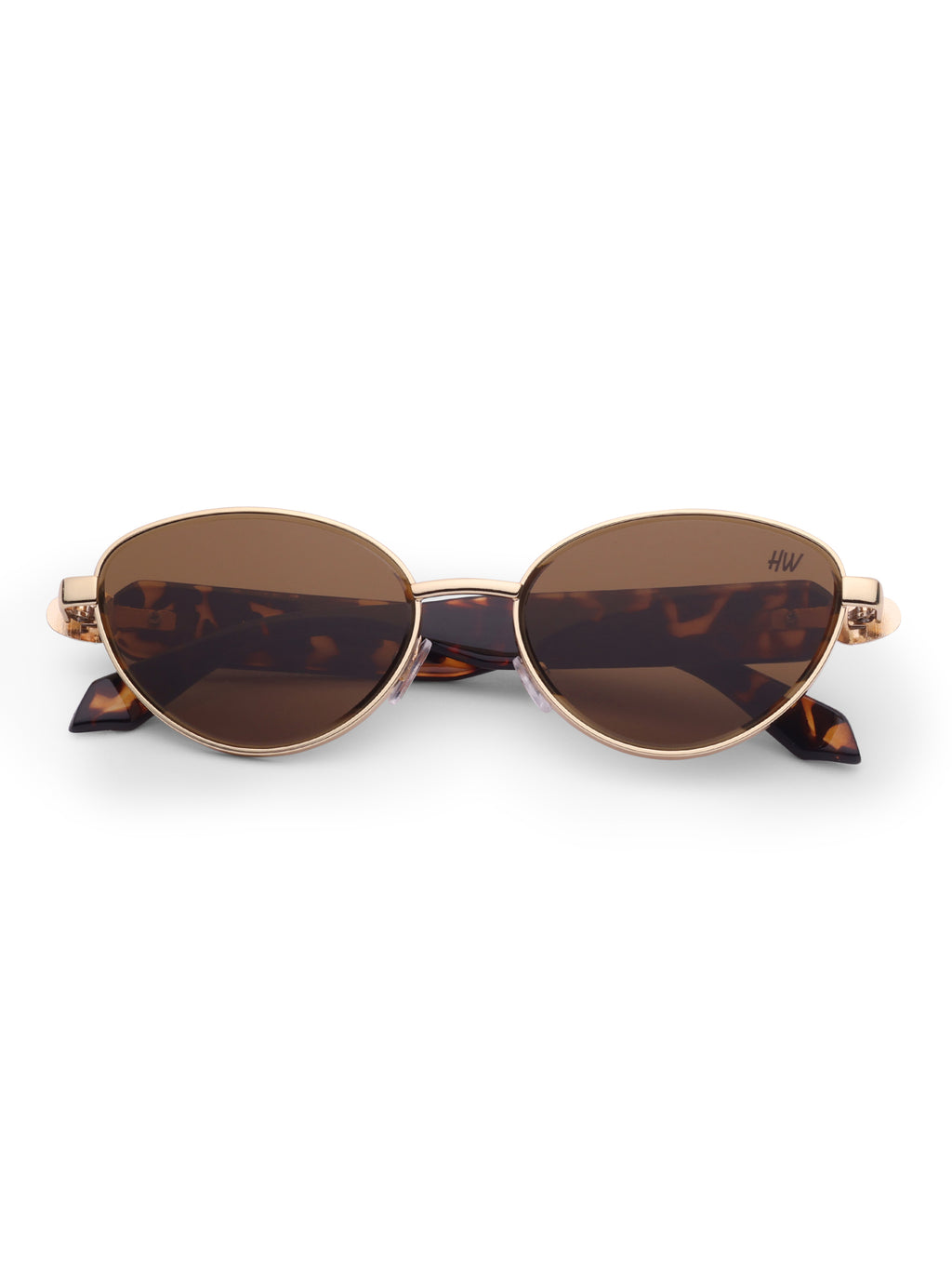 Women's Gold Brown Oval Metal Sunglasses