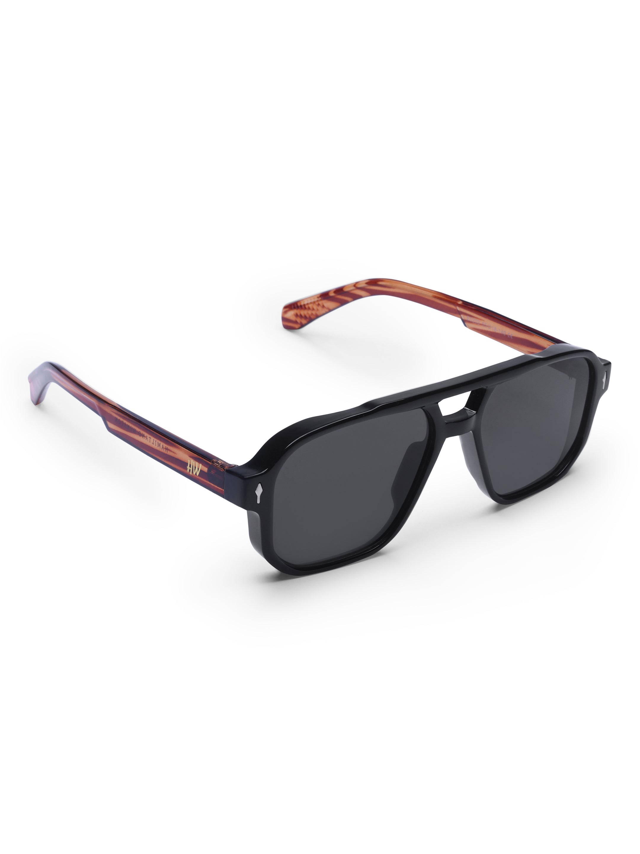 Men's UV Protected Gold Wooden Look Black Wayfarer Sunglasses