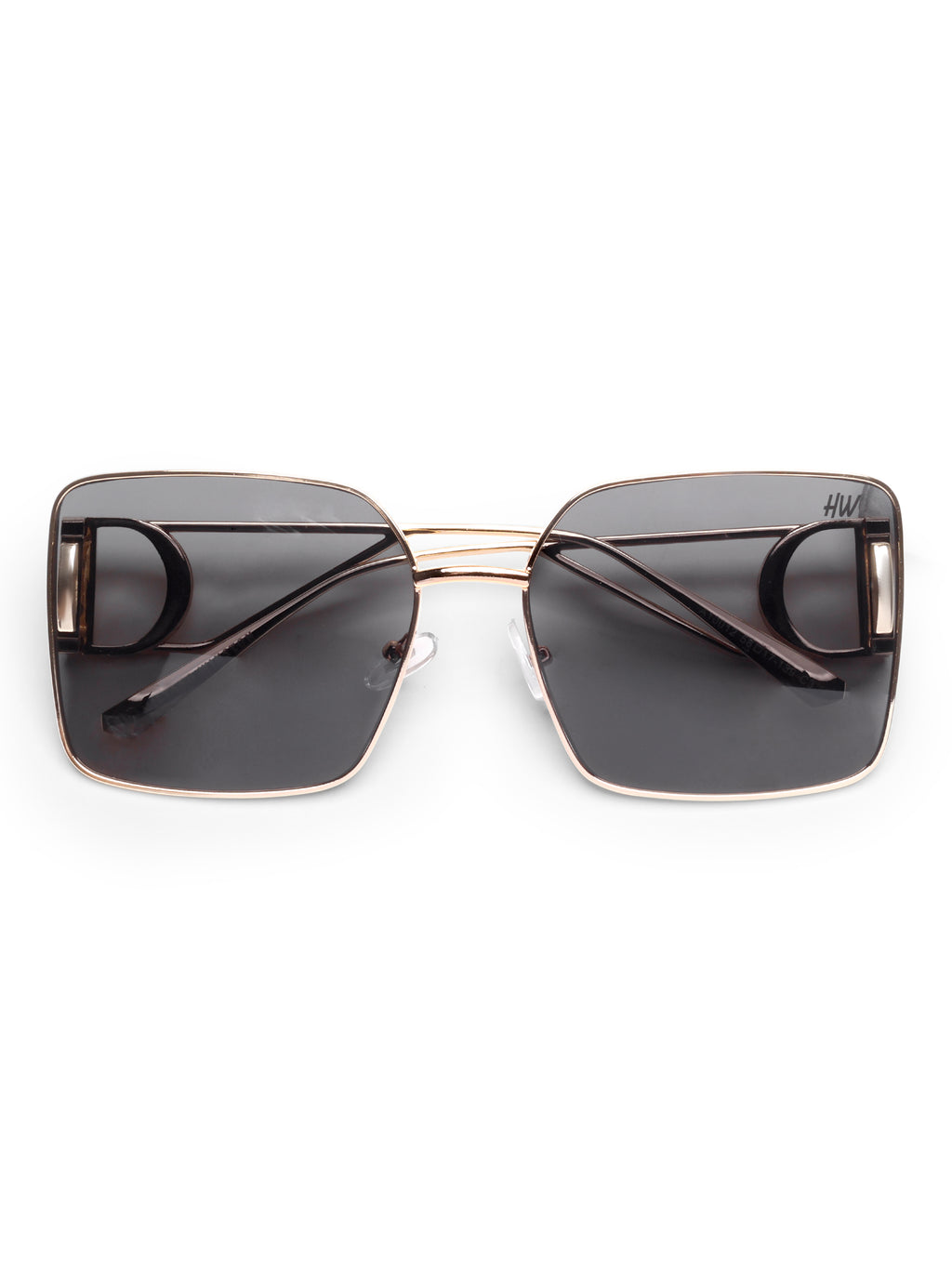 Orlina Gold Black Metal Square UV Protected Womens Sunglasses