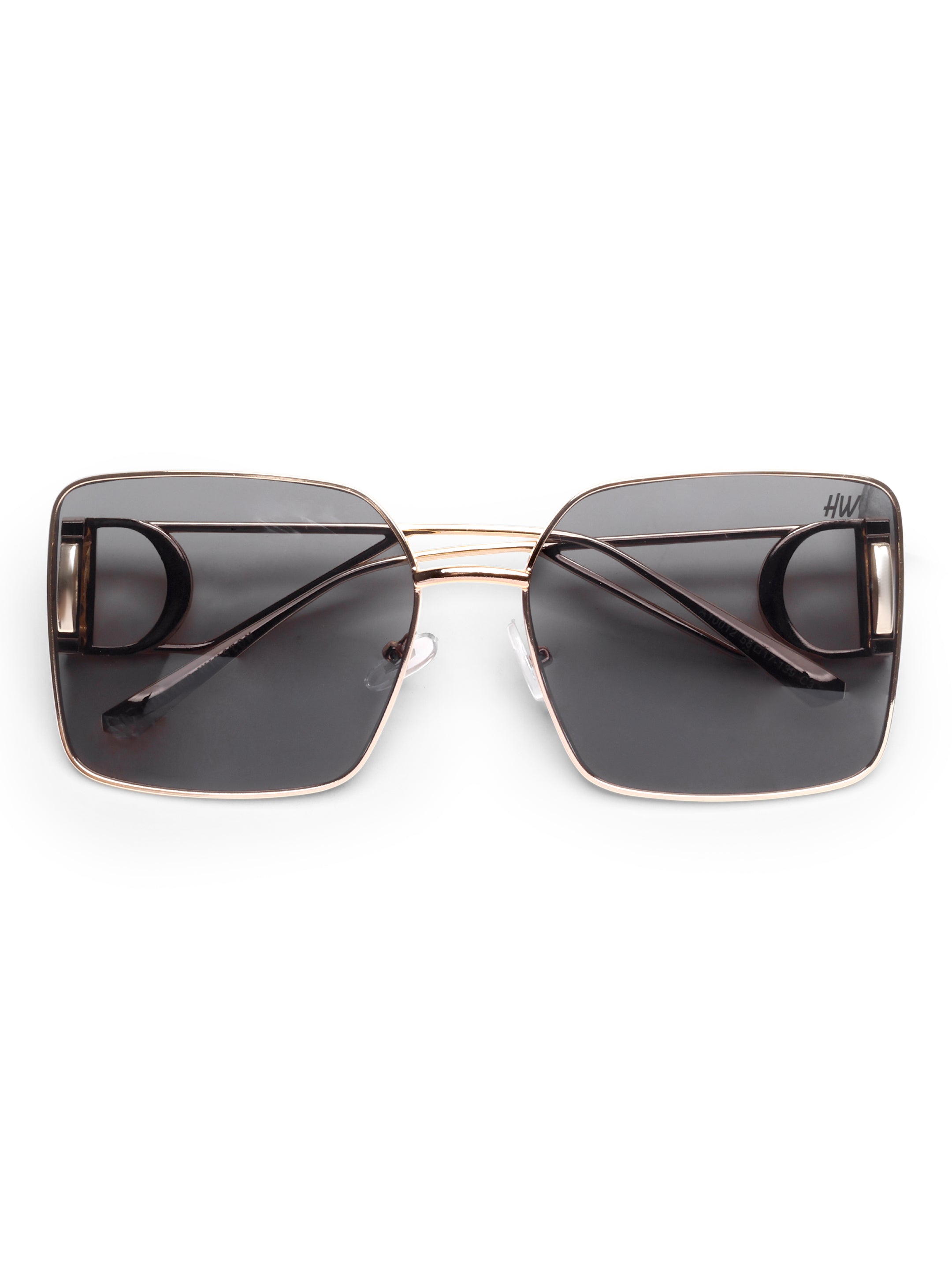 Orlina Gold Black Metal Square UV Protected Womens Sunglasses