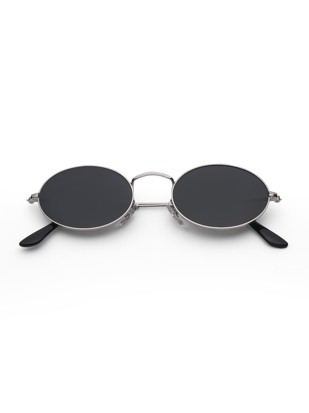 Women's Silver Black Oval Sunglasses