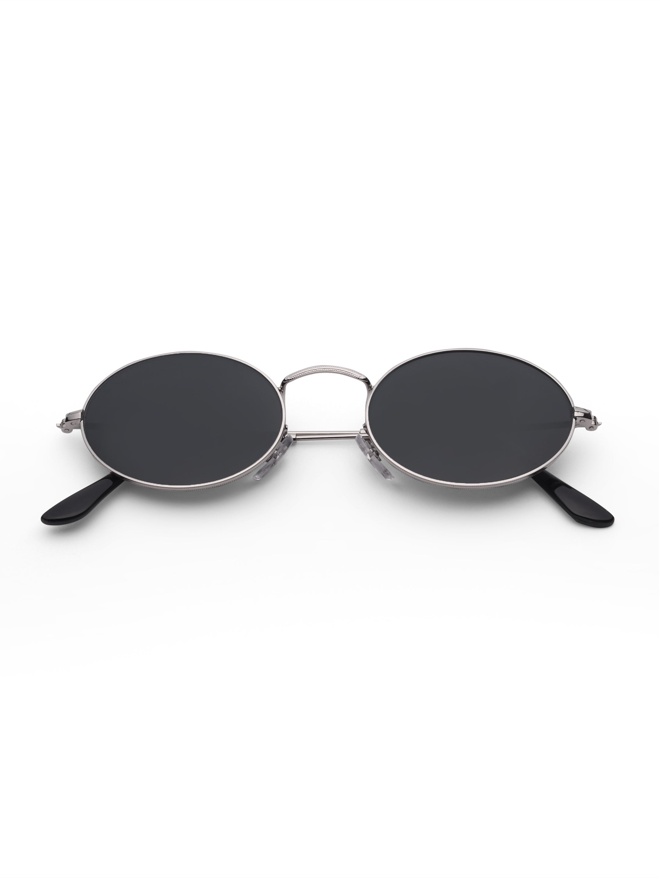 Women's Silver Black Oval Sunglasses
