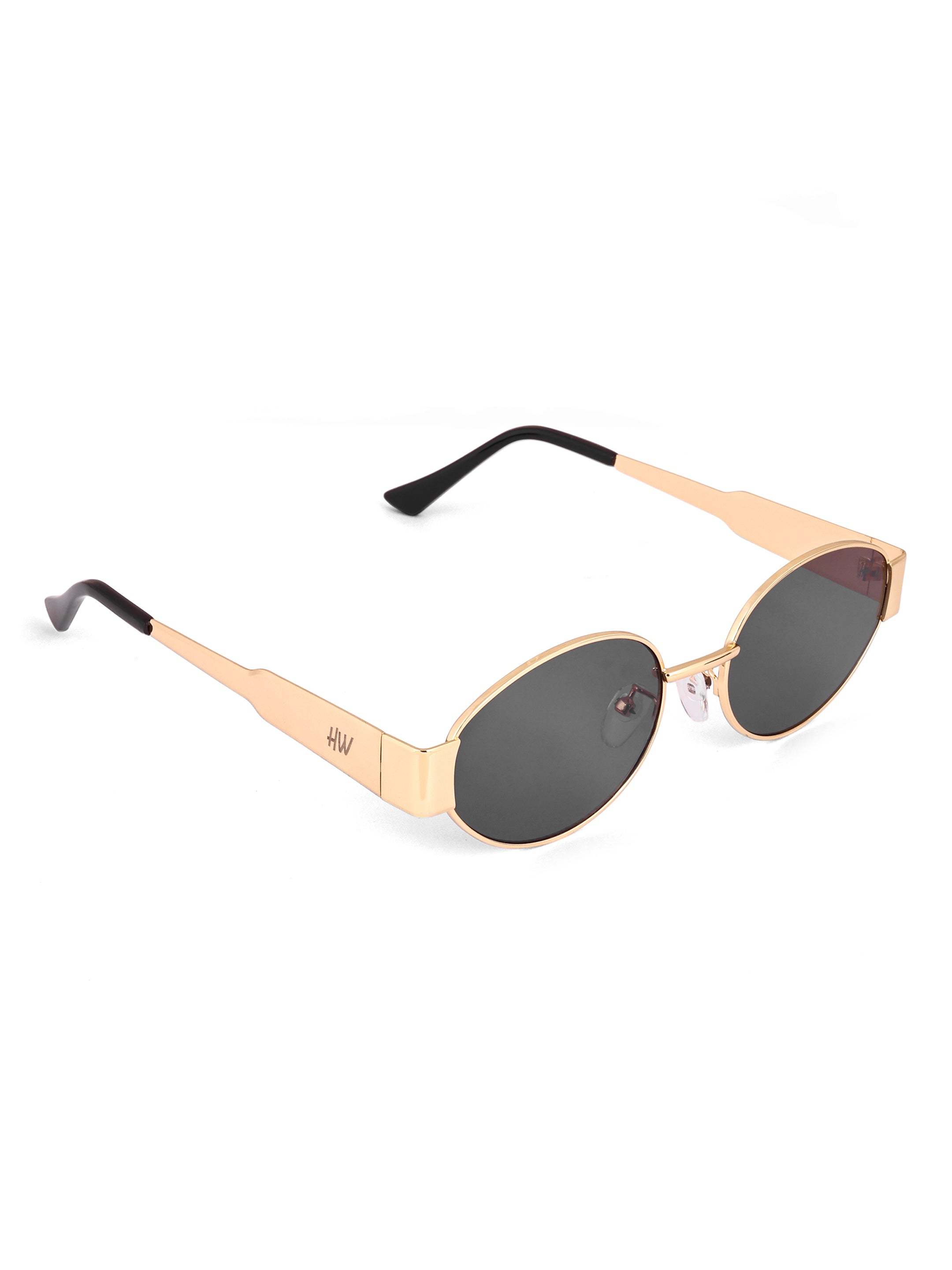 Women's Oval Golden Black UV Protected Sunglasses