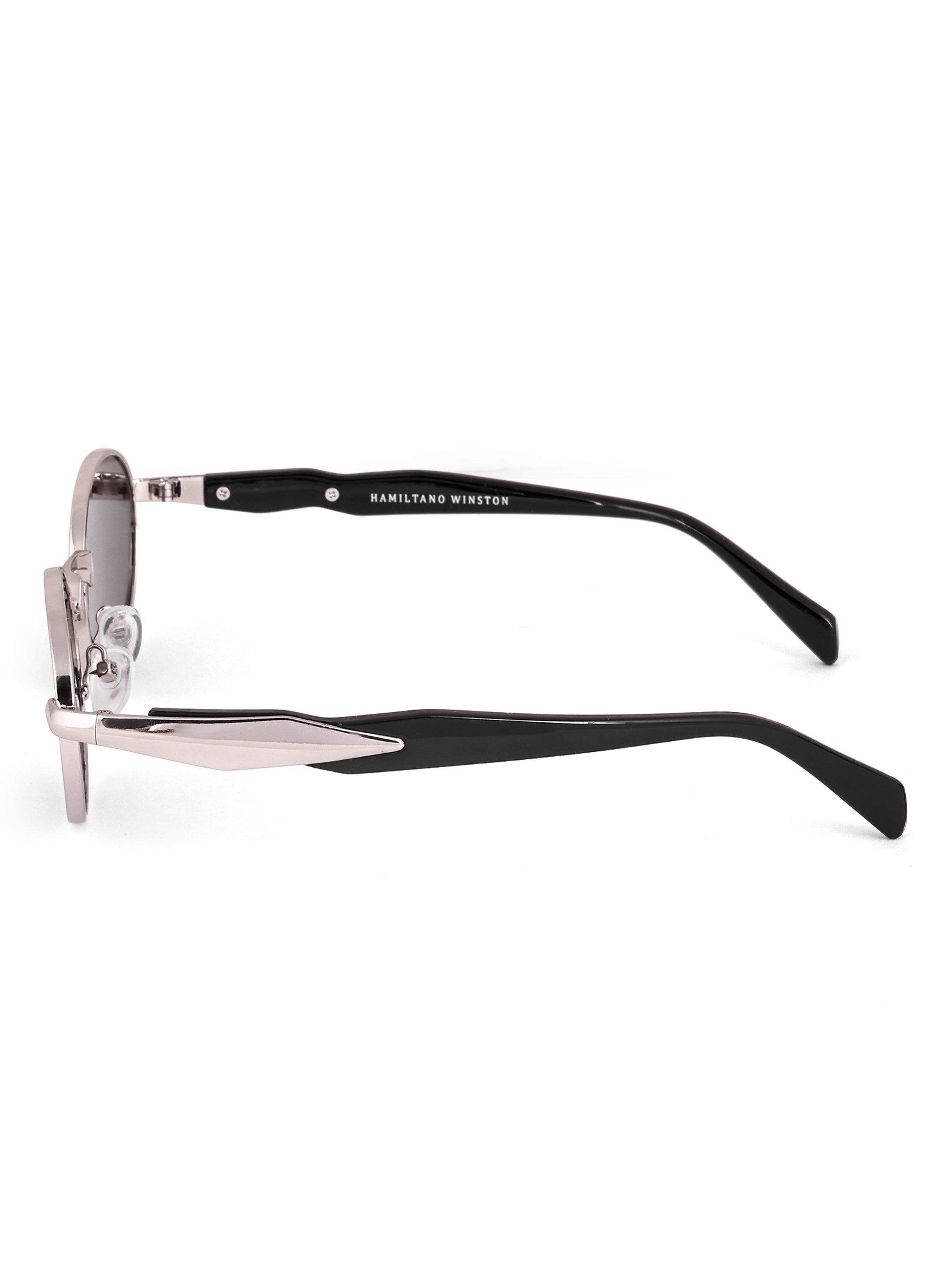 Women's Oval Silver Black UV Protected Sunglasses
