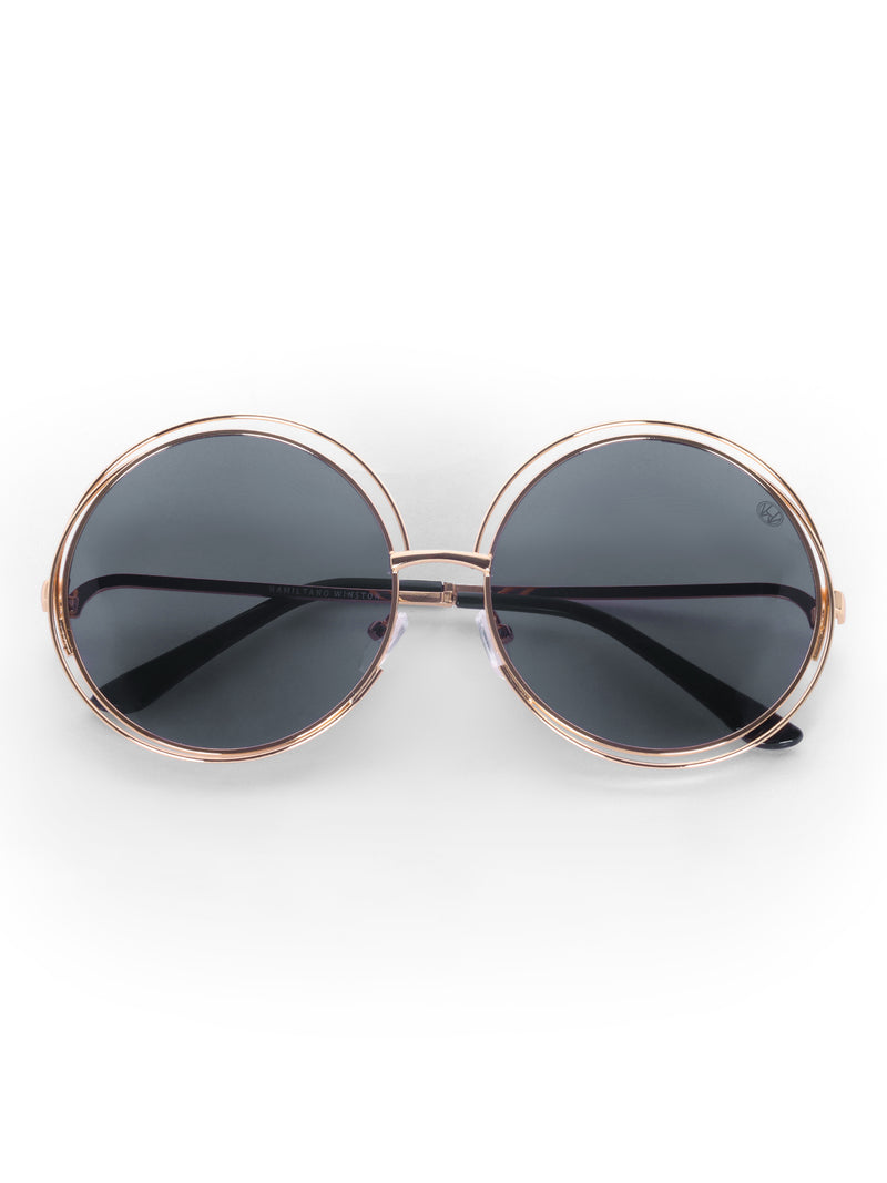 Women's UV Protected Black Golden Oversized Round Sunglasses