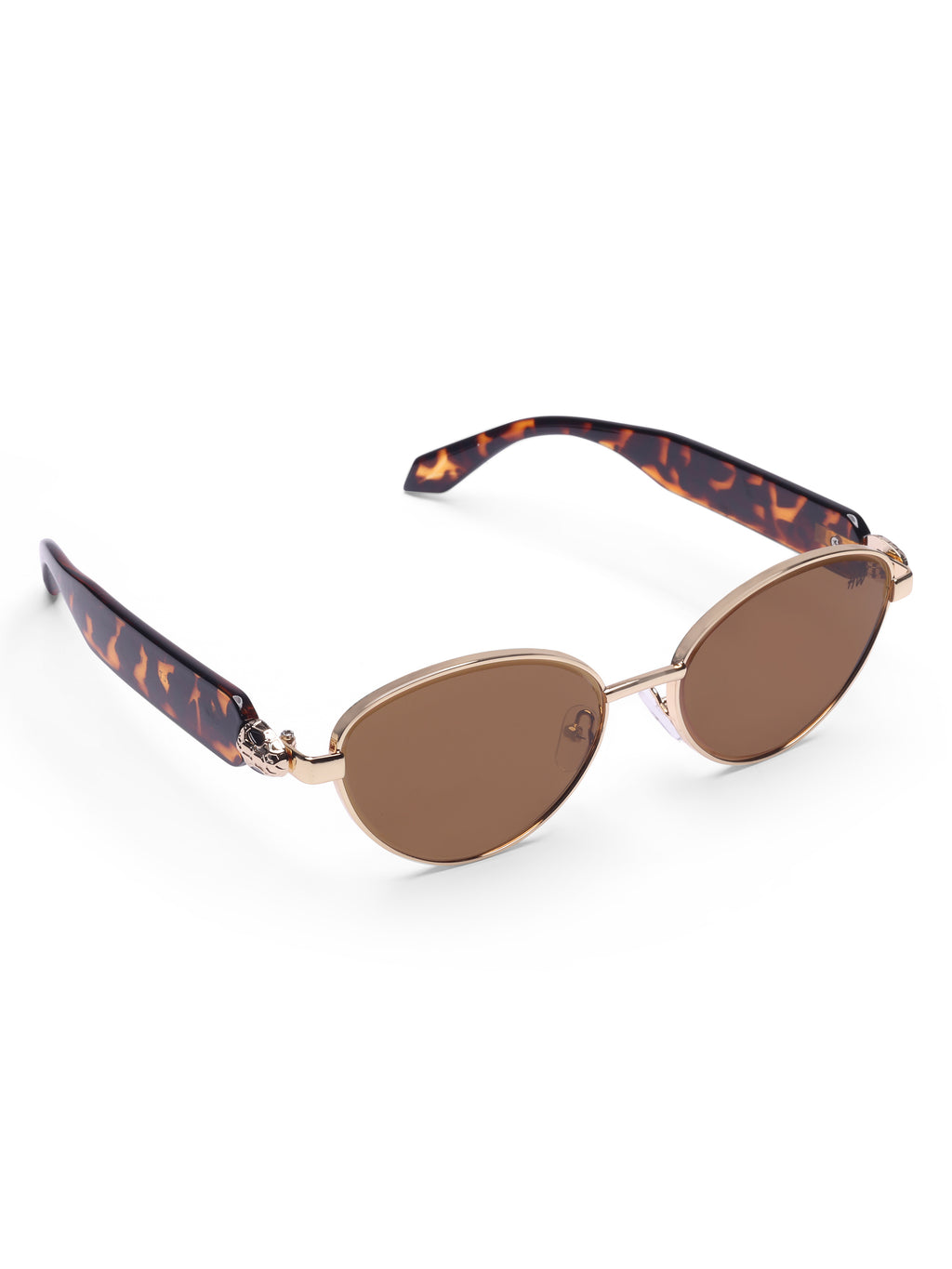Women's Gold Brown Oval Metal Sunglasses