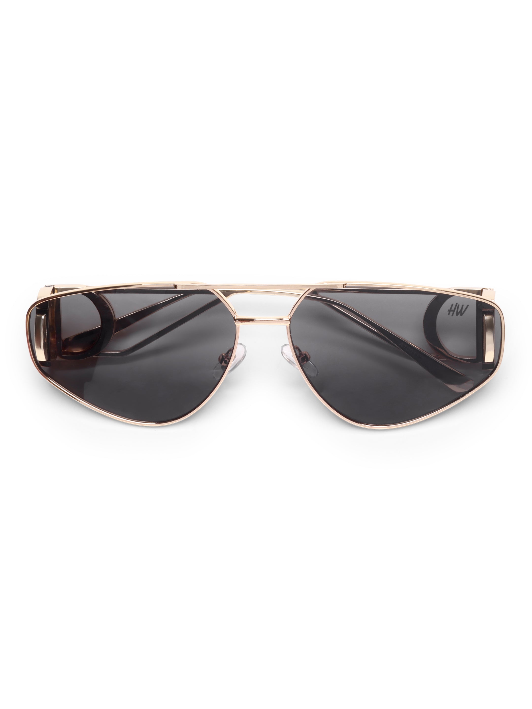 Evania Gold Black Metal Oval UV Protected Womens Sunglasses