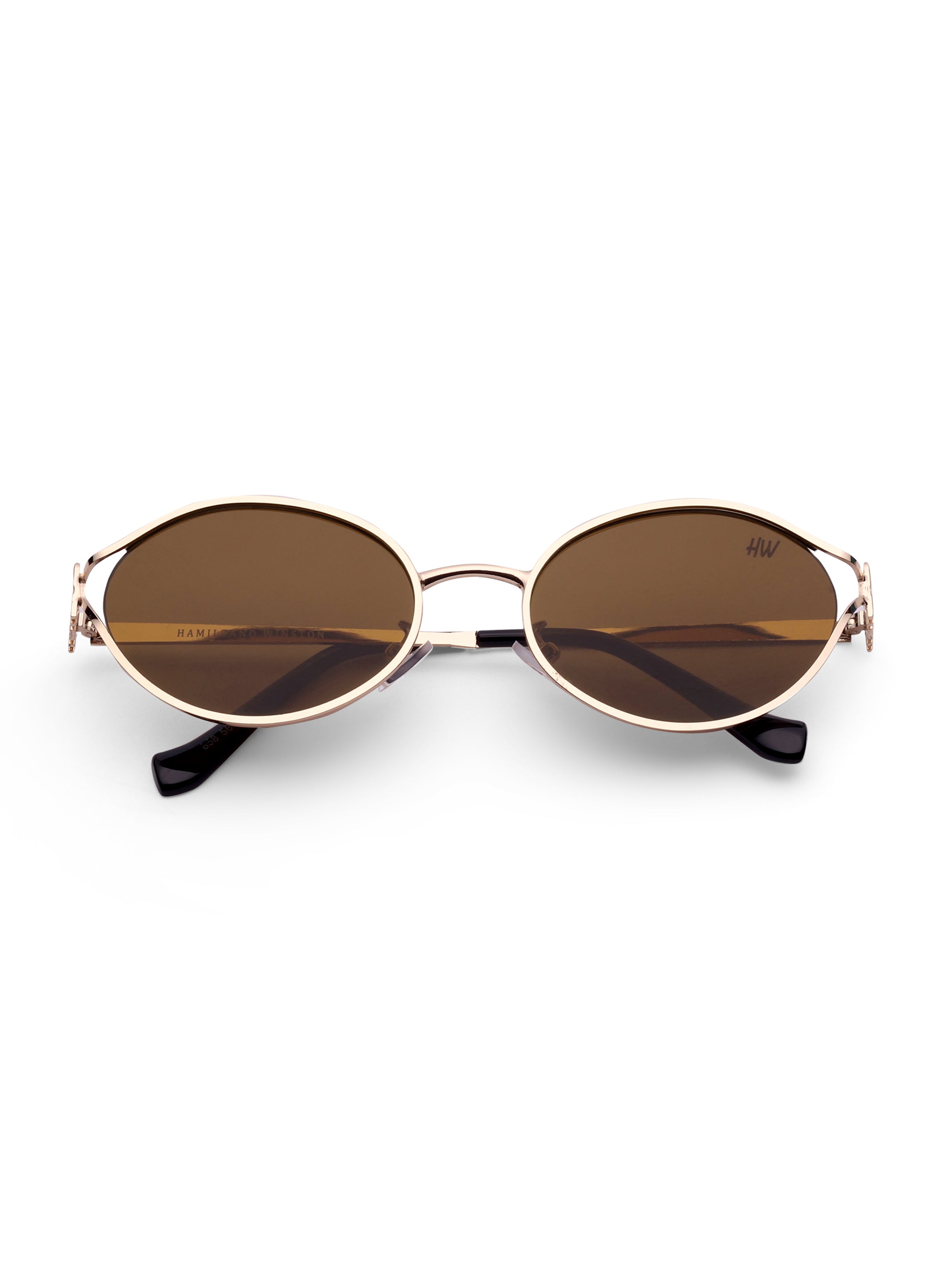 Women's Gold Brown Oval Sunglasses