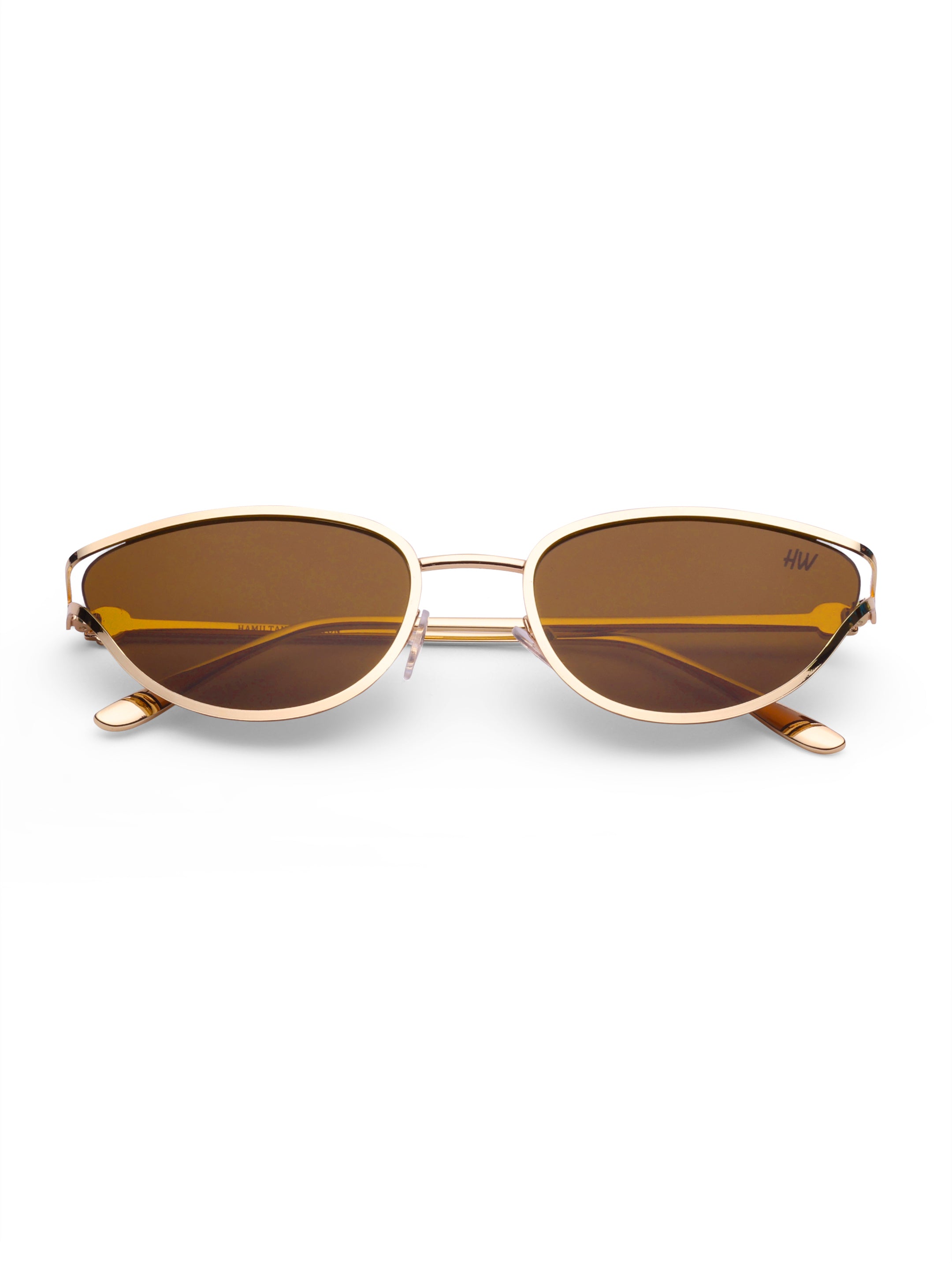 Women's Gold Brown Metal Sunglasses