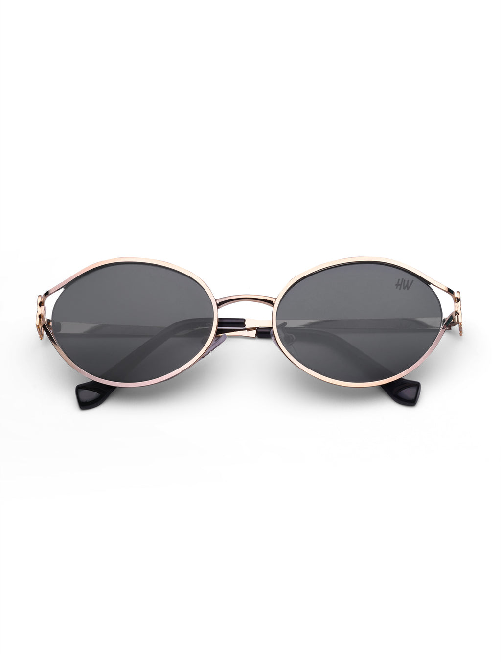 Women's Gold Black Oval Sunglasses