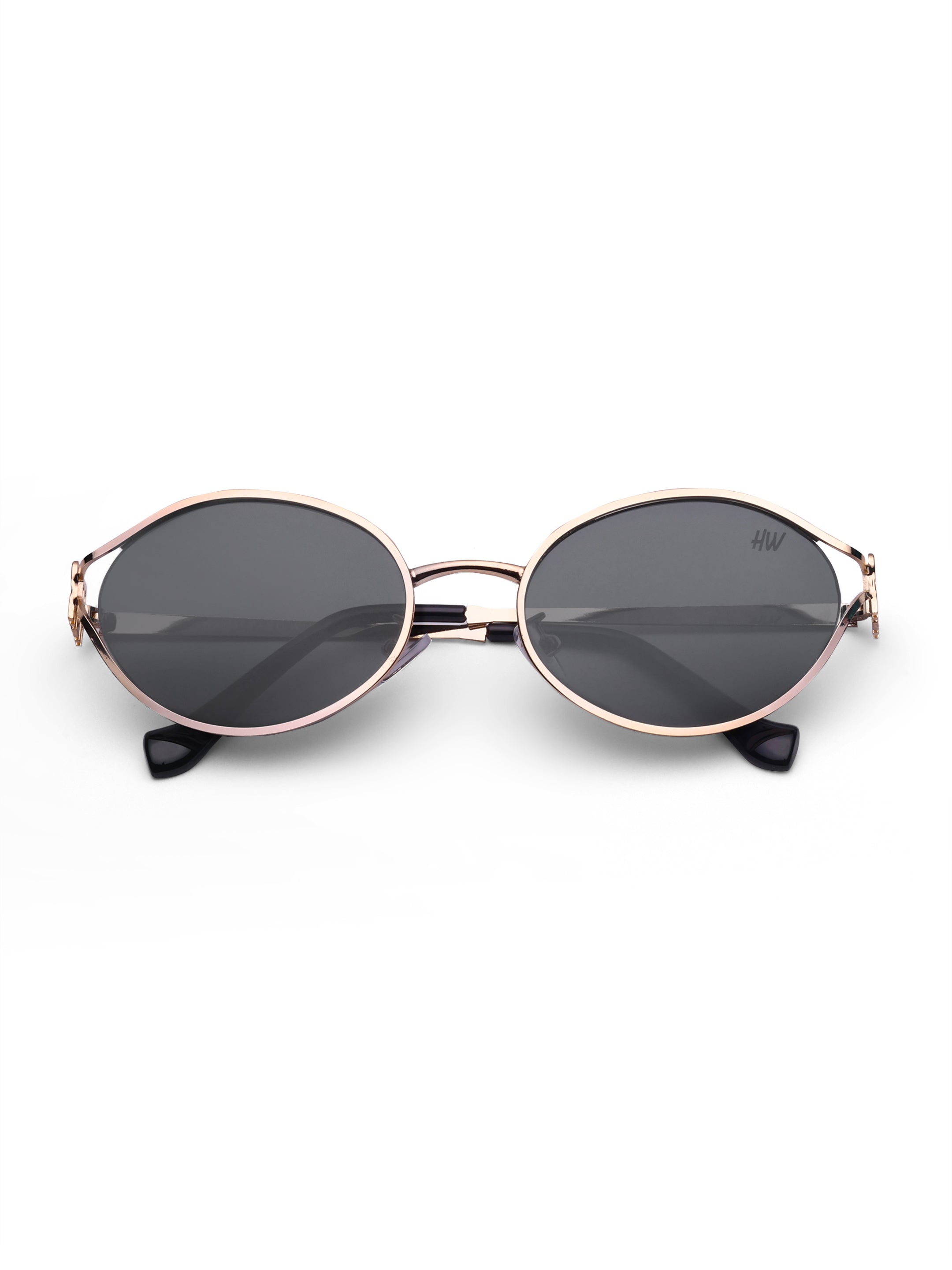 Women's Gold Black Oval Sunglasses