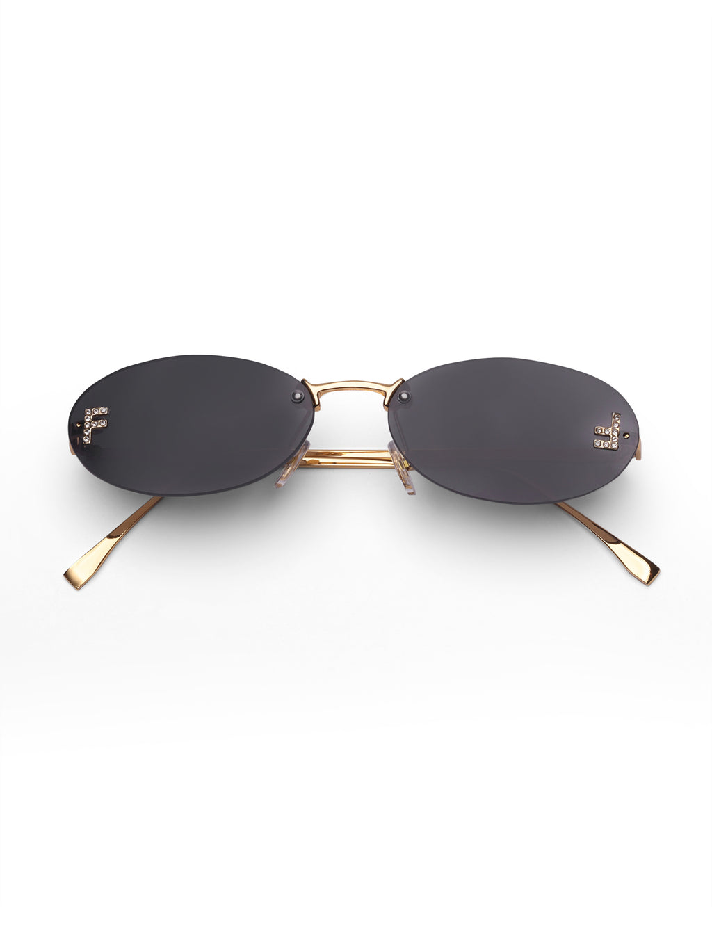 Women's Gold Black Oval Sunglasses