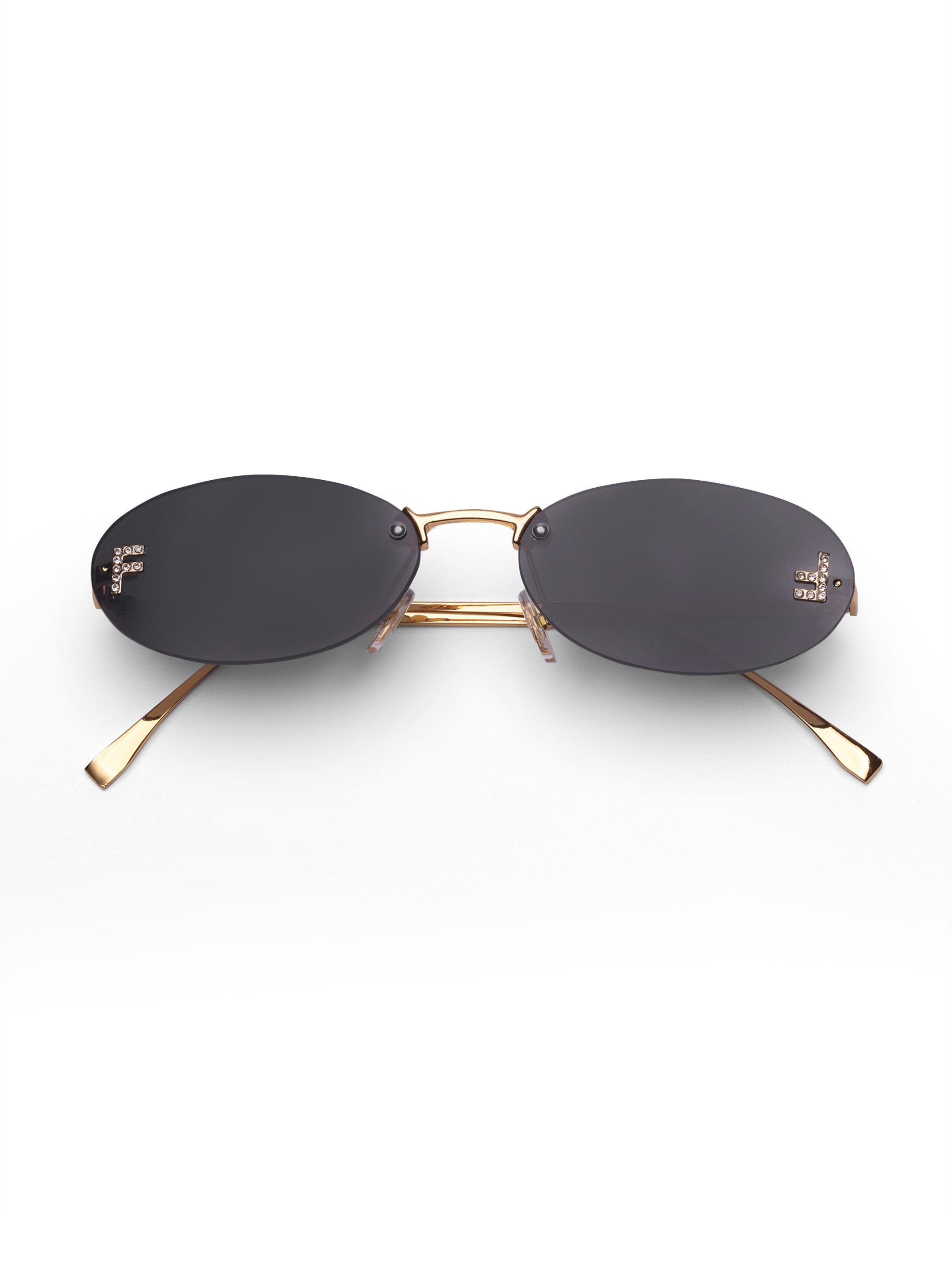 Women's Gold Black Oval Sunglasses