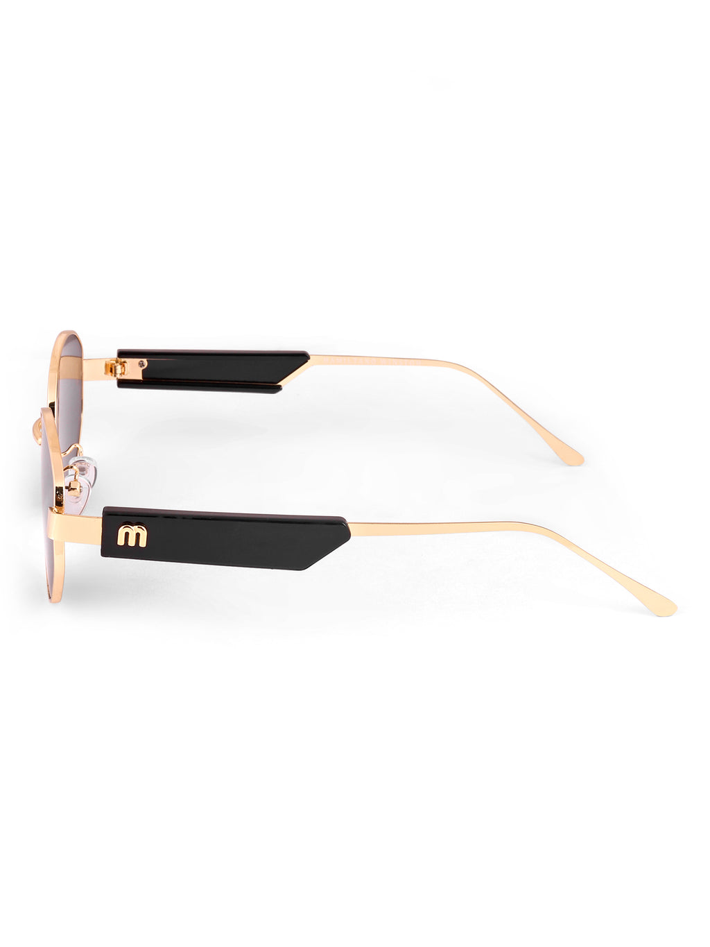 Women's Oval Golden Black UV Protected Sunglasses
