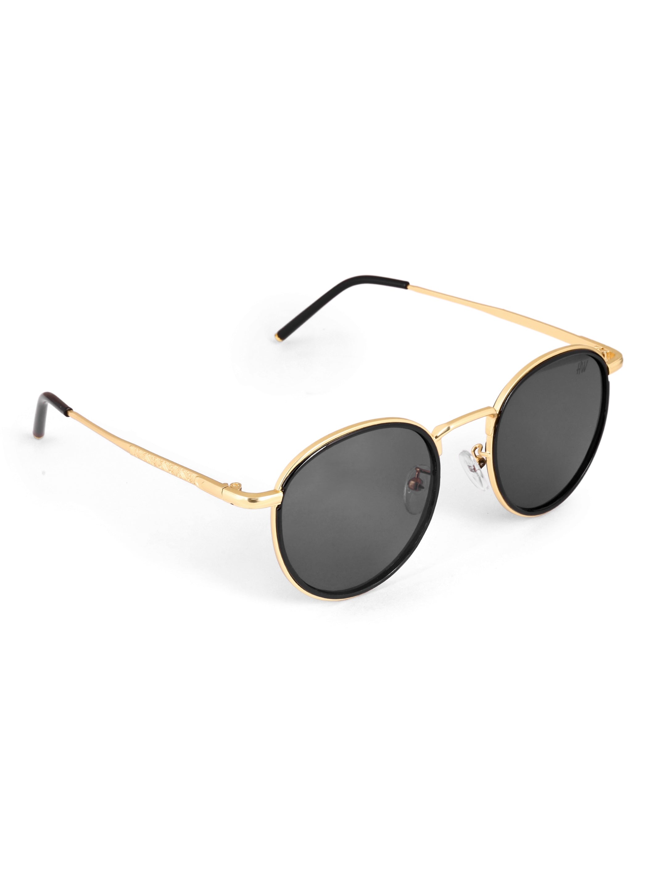 Men's Golden Black Round UV Protected Sunglasses