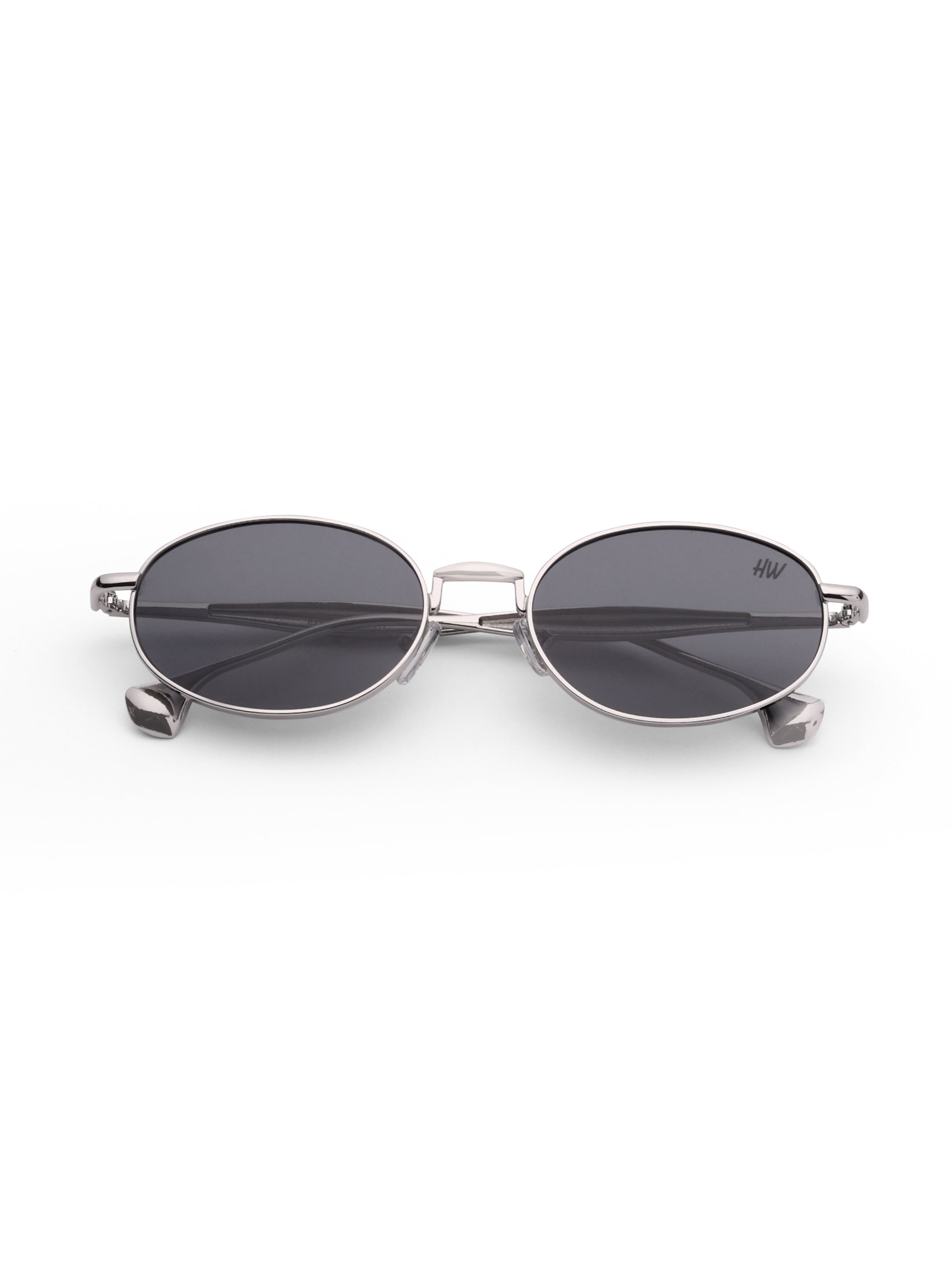 Women's Oval Silver Black Sunglasses