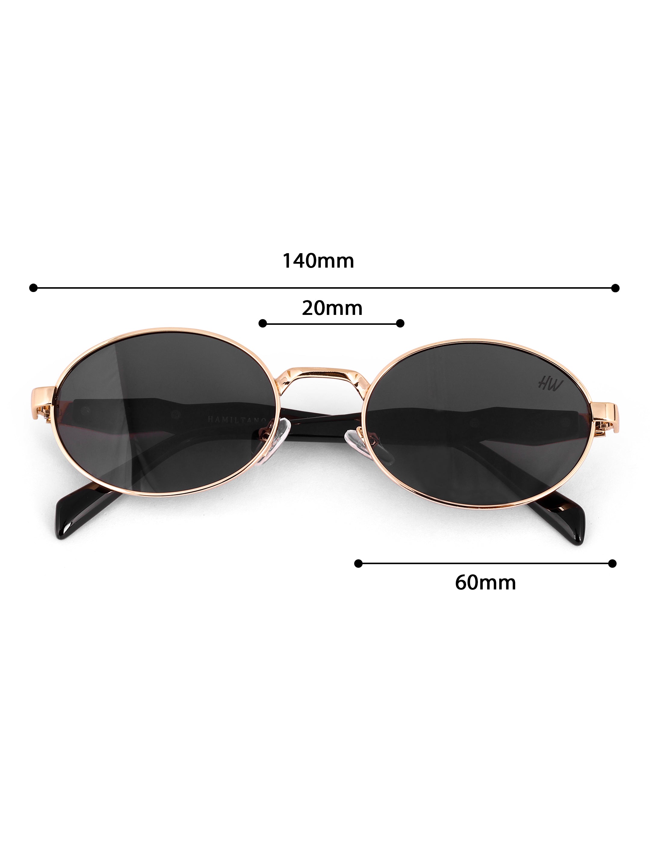Women's Oval Golden Black UV Protected Sunglasses