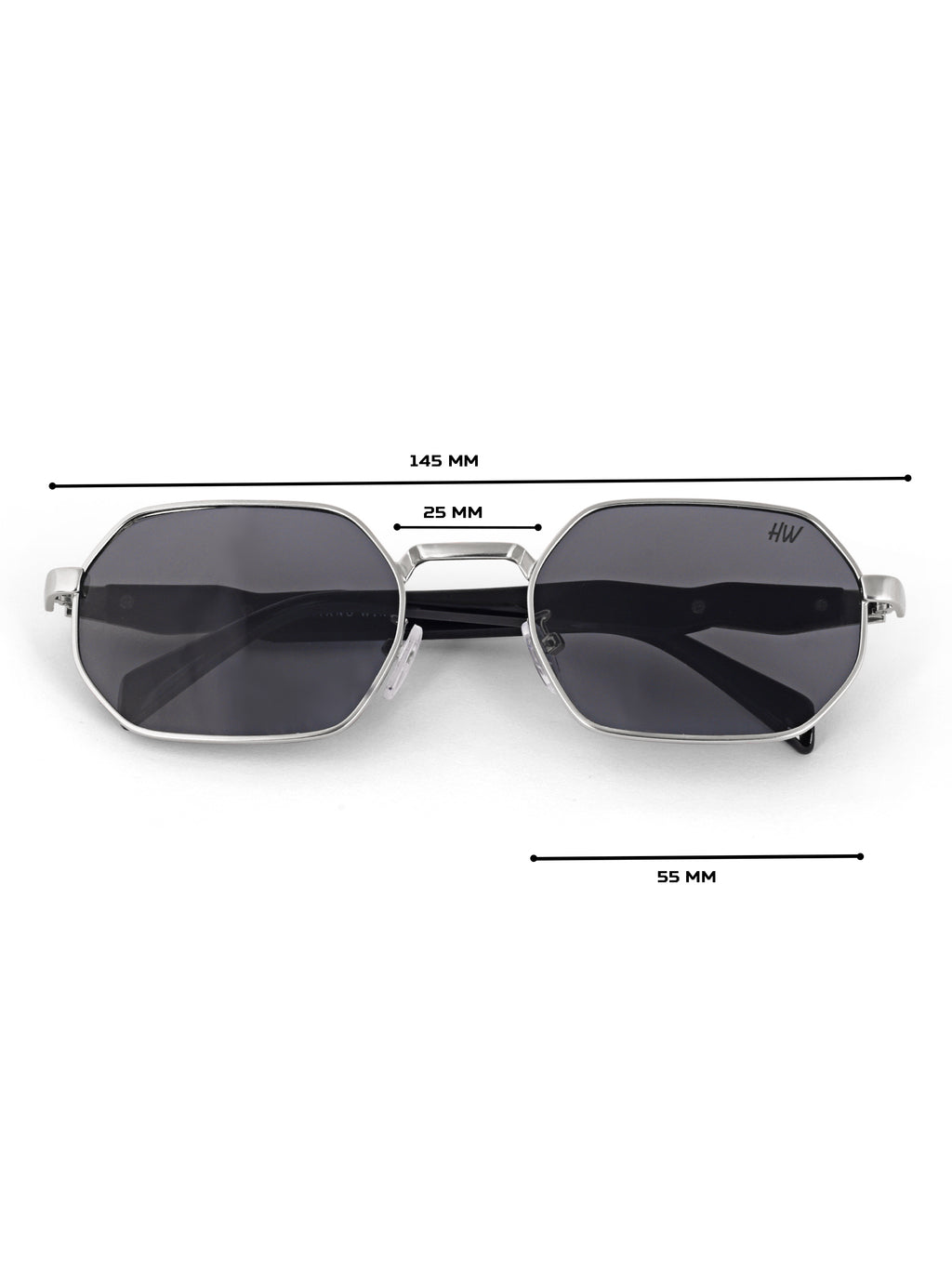 Silver Black Hexagon Women UV Protected Sunglasses