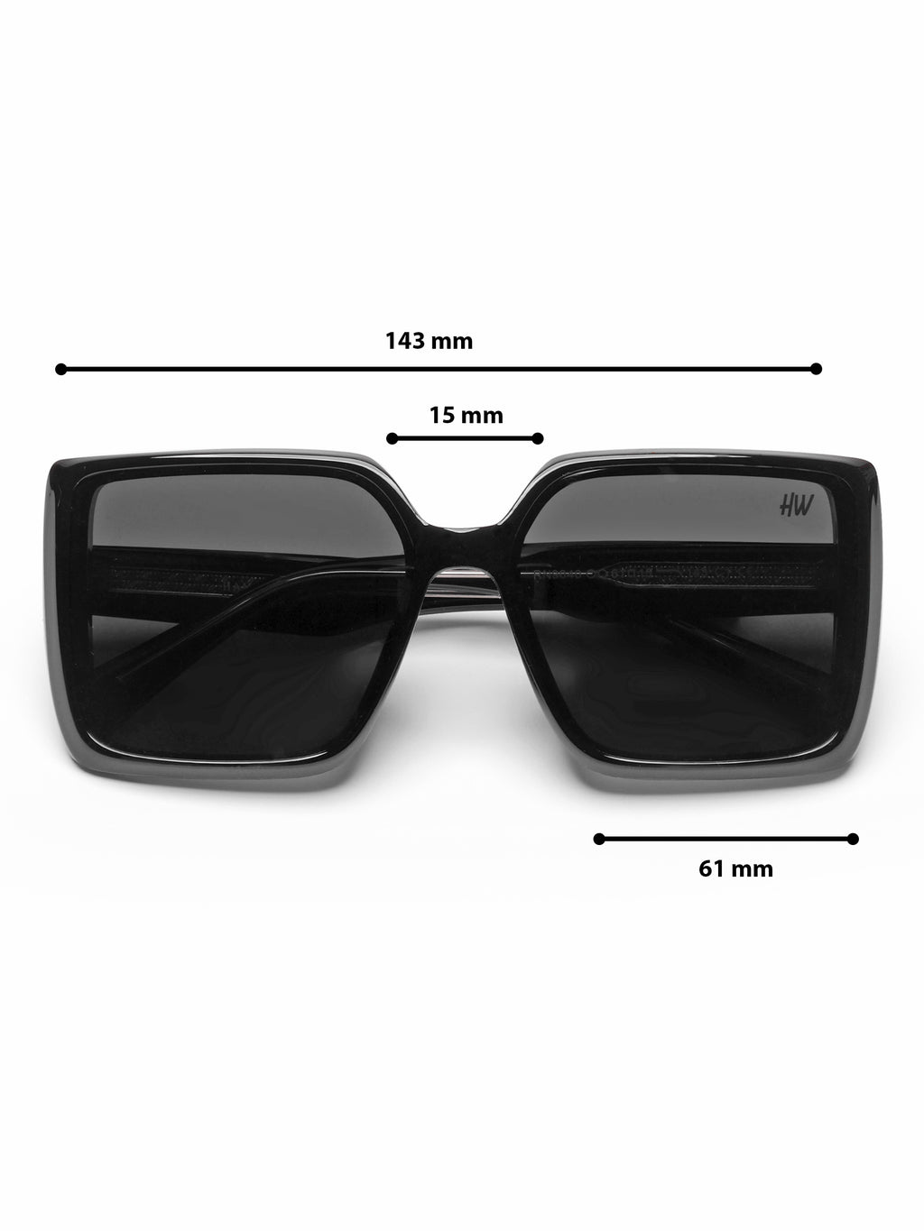 Verona Black Oversized Square Black UV Protected Womens Sunglasses