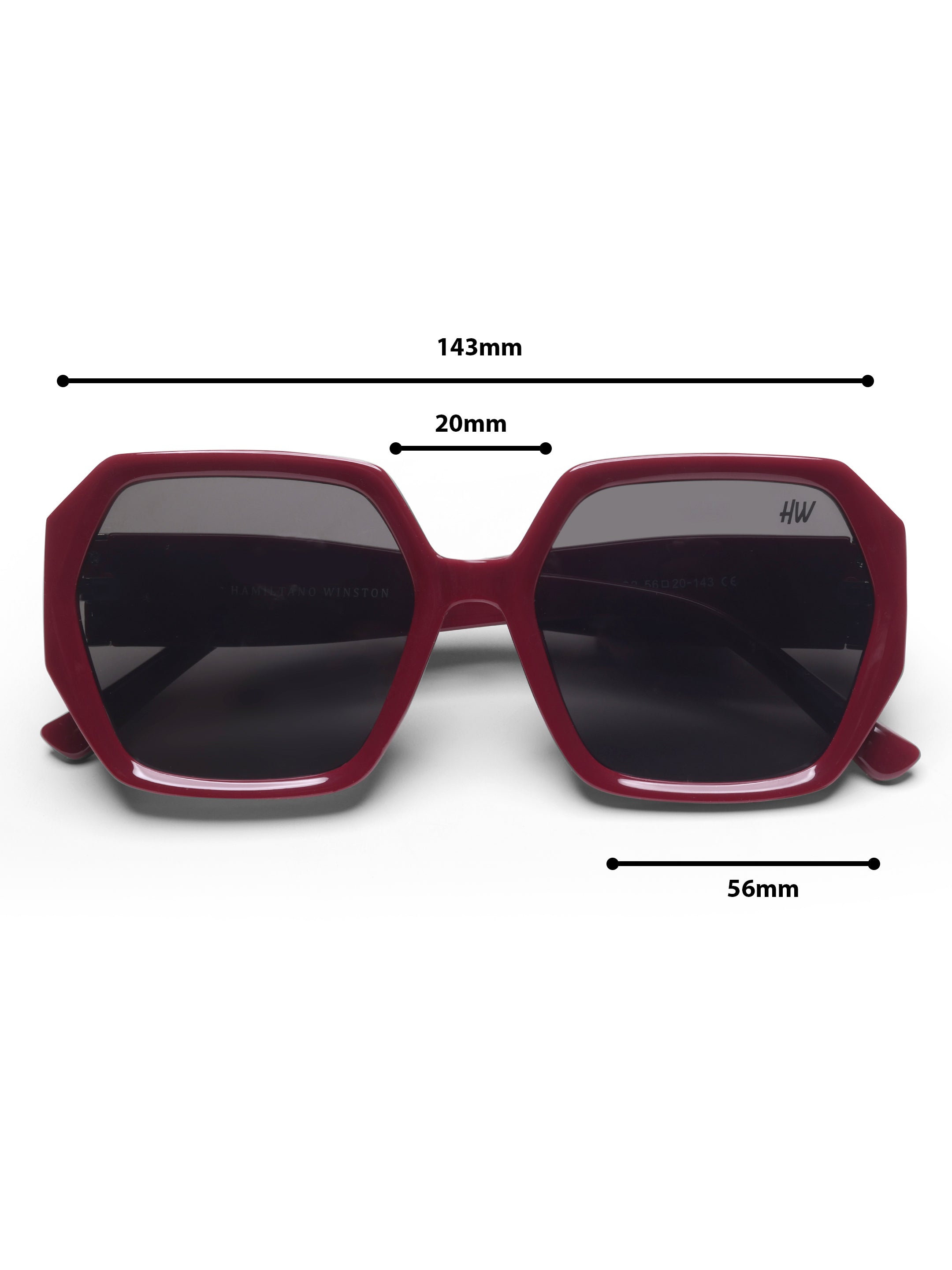 Liora Oversized Red Hexagon UV Protected Womens Sunglasses