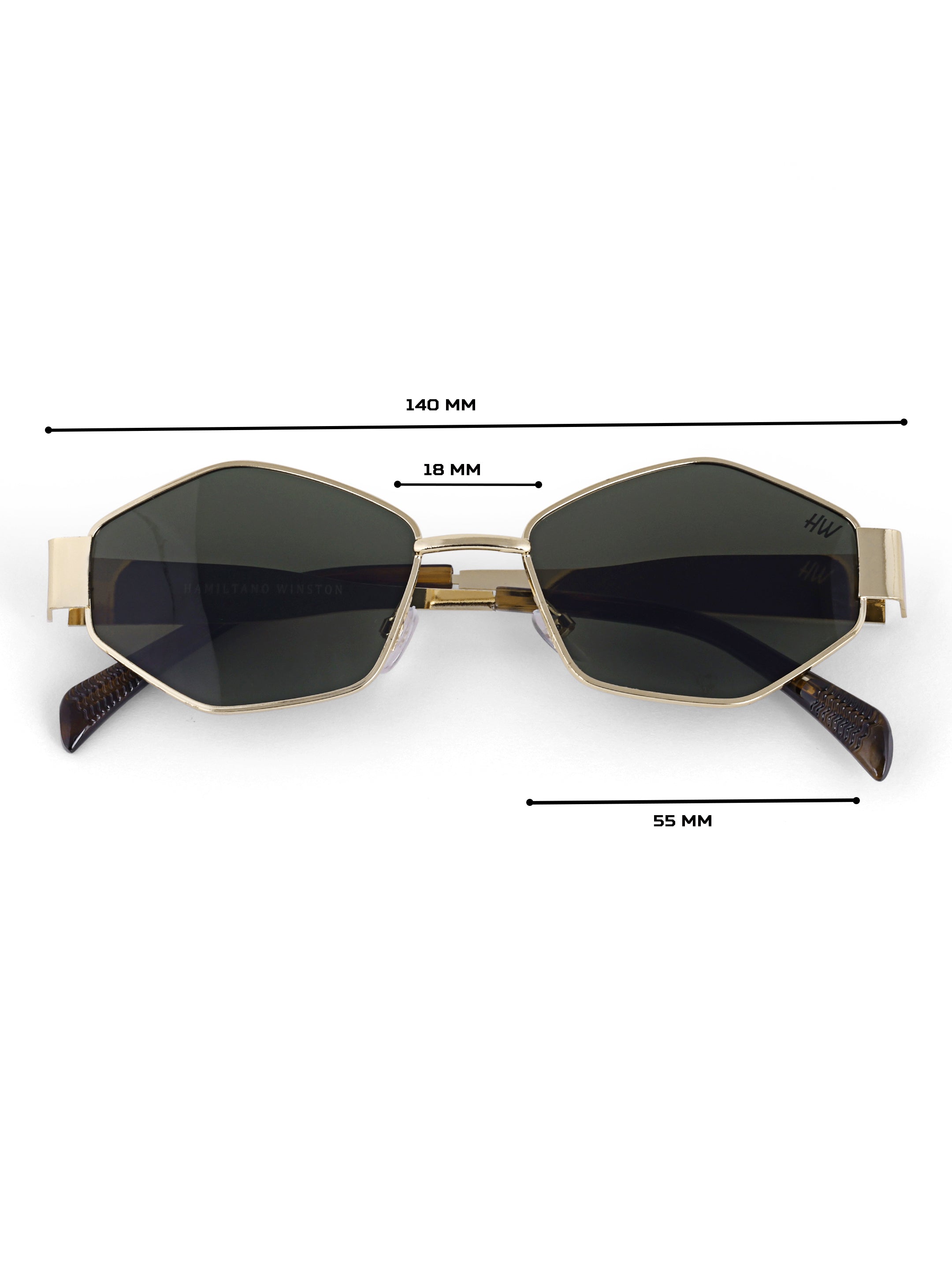 Women Hexagon Green UV Protected Sunglasses