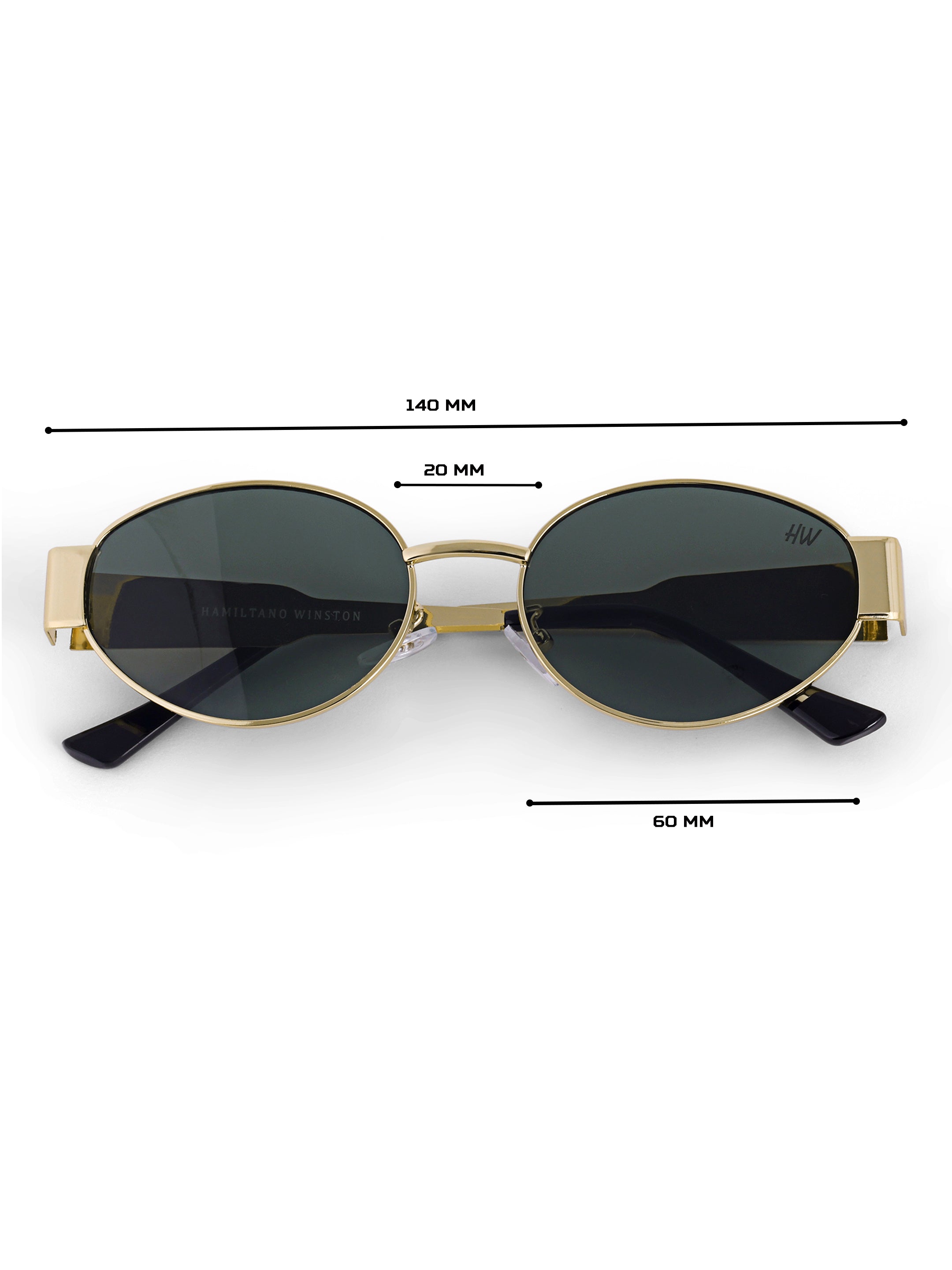 Gold Green Oval Women UV Protected Sunglasses