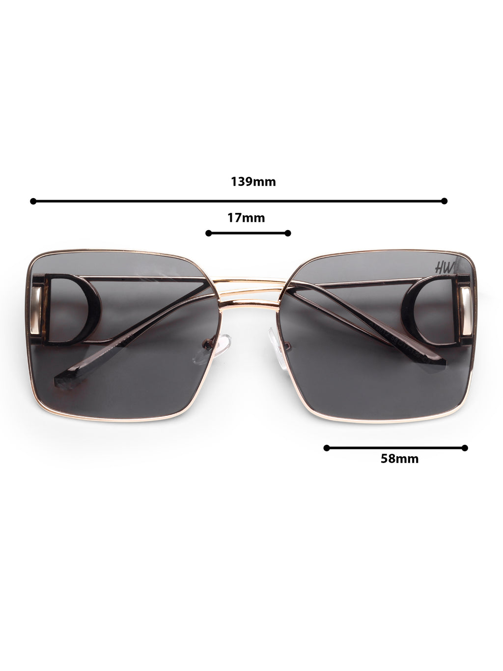 Orlina Gold Black Metal Square UV Protected Womens Sunglasses