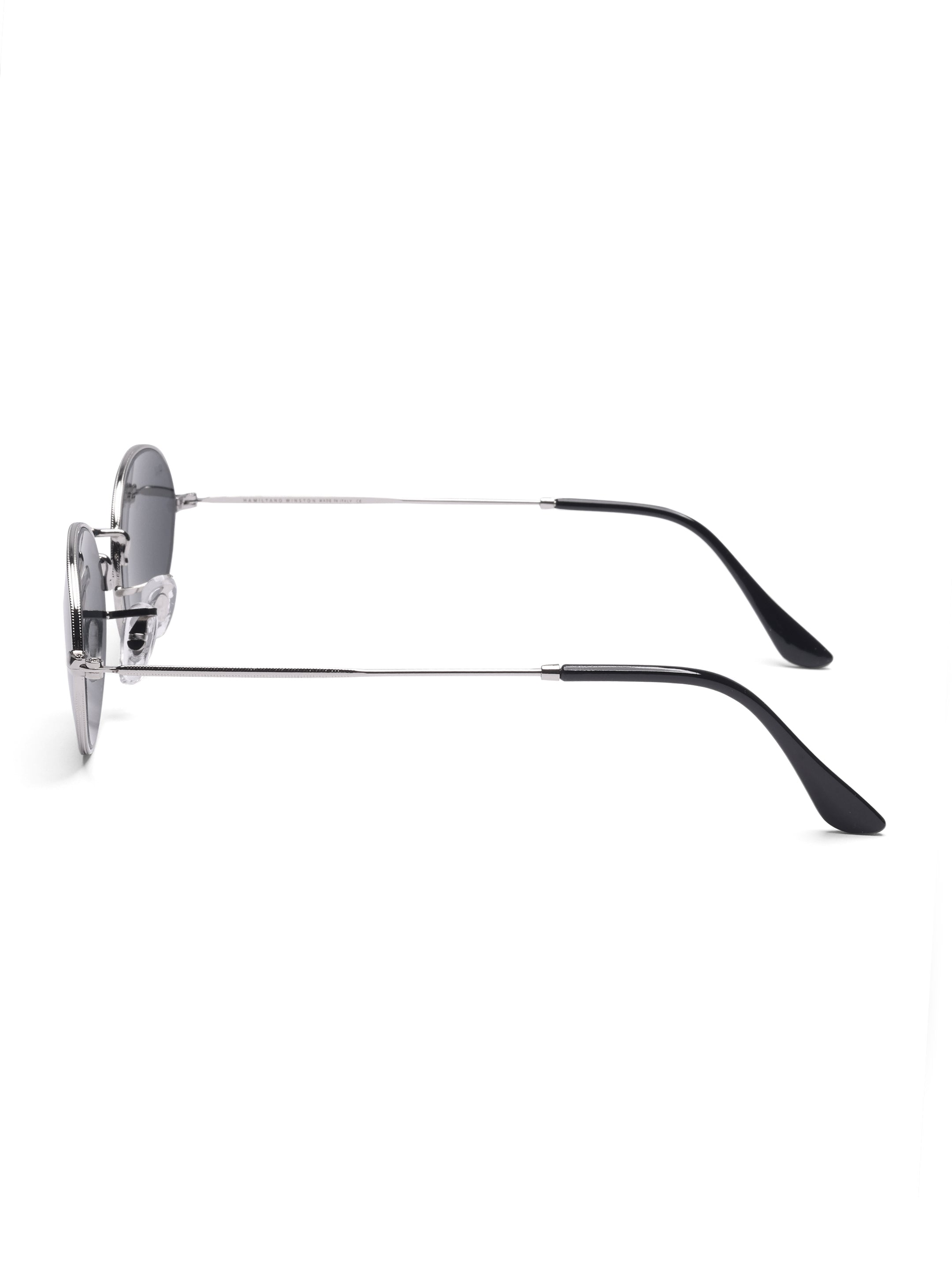 Women's Silver Black Oval Sunglasses