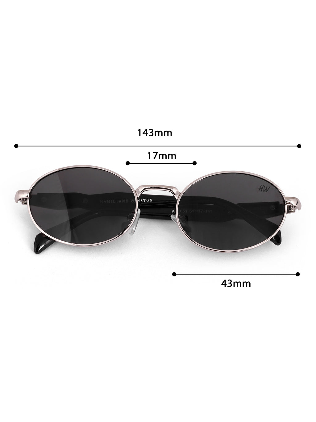 Women's Oval Silver Black UV Protected Sunglasses