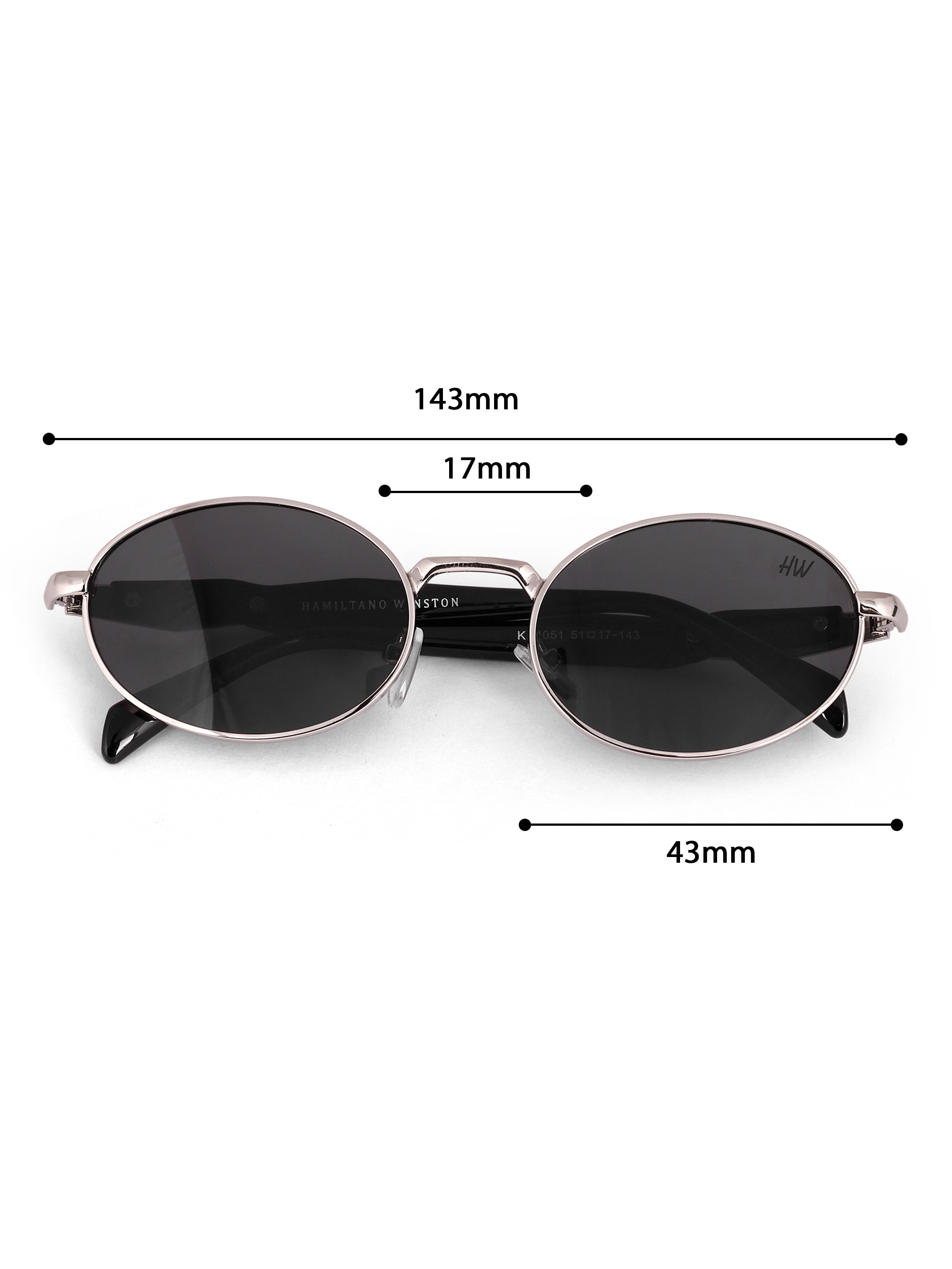 Women's Oval Silver Black UV Protected Sunglasses