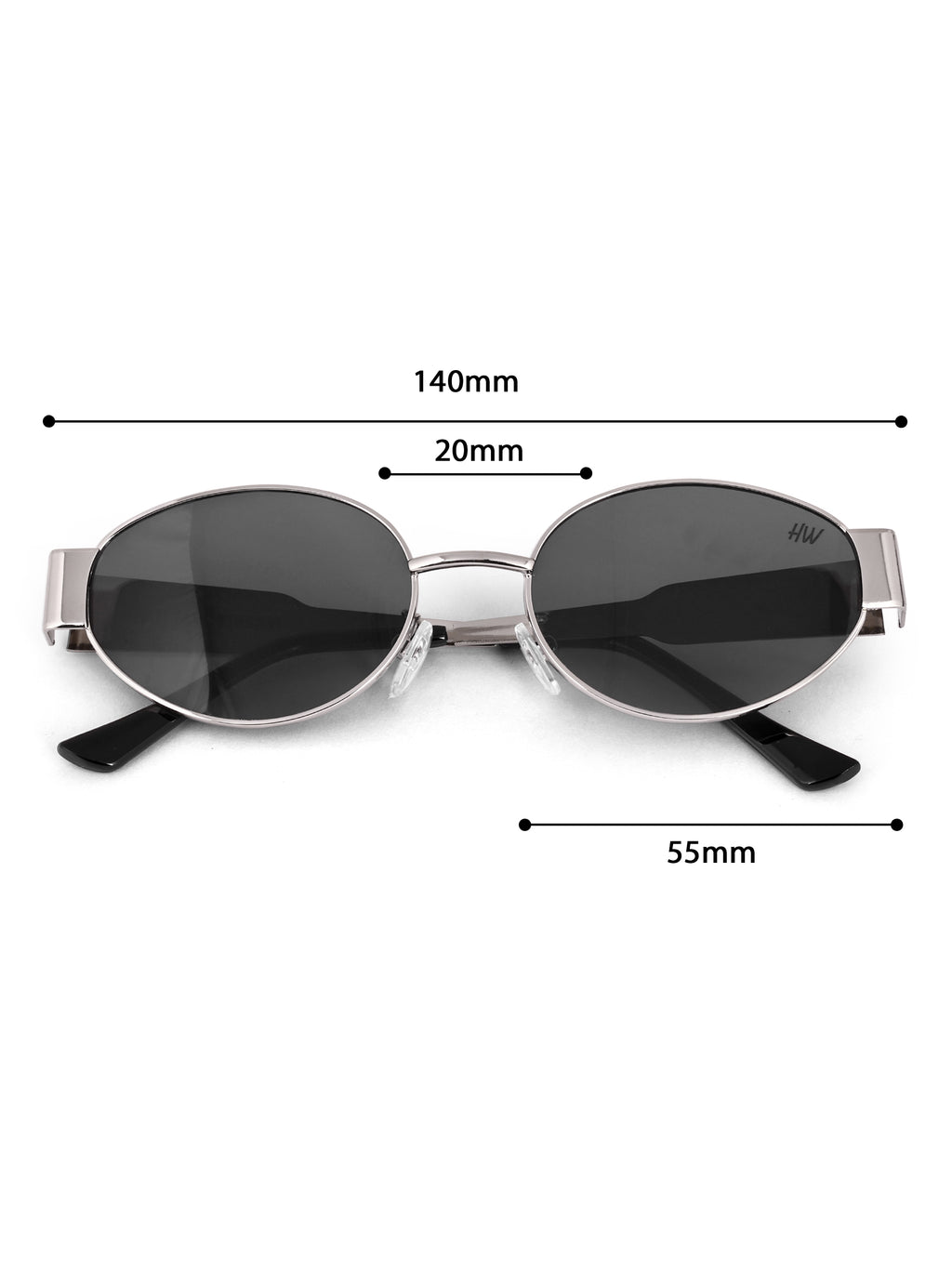Women's Oval Silver Black UV Protected Sunglasses