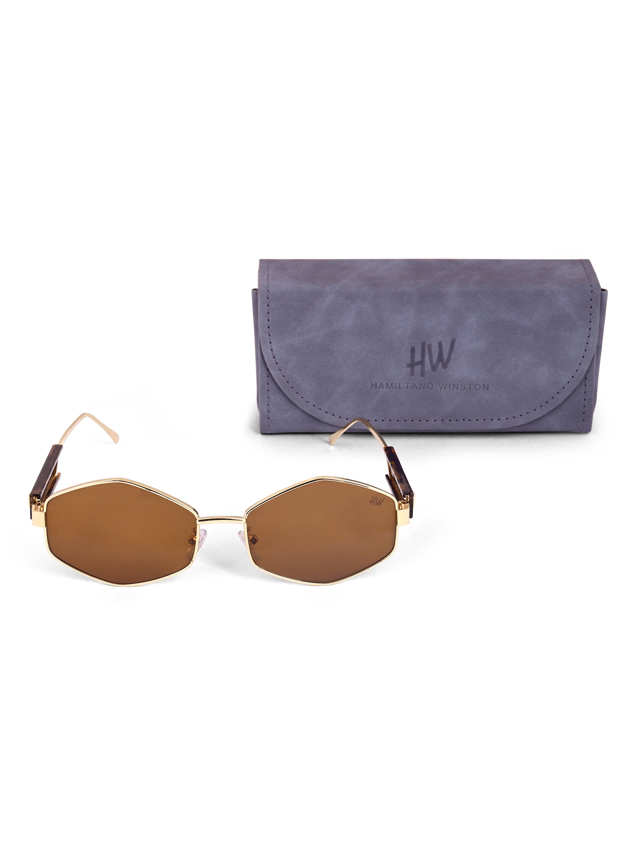 Women's Hexagon Golden Brown UV Protected Sunglasses