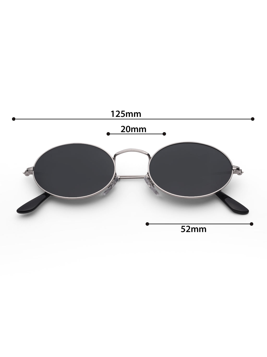 Women's Silver Black Oval Sunglasses