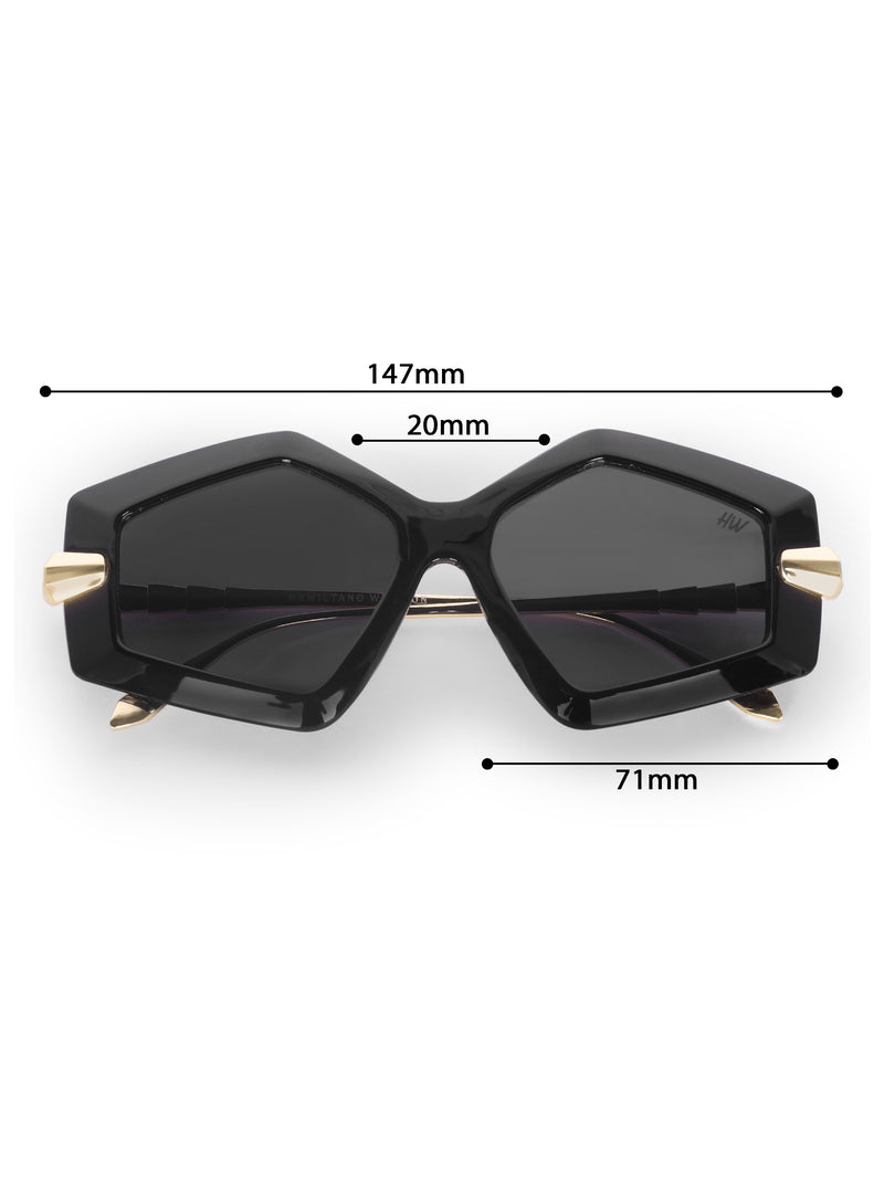 Women's Black Golden UV Protected Oversized Sunglasses