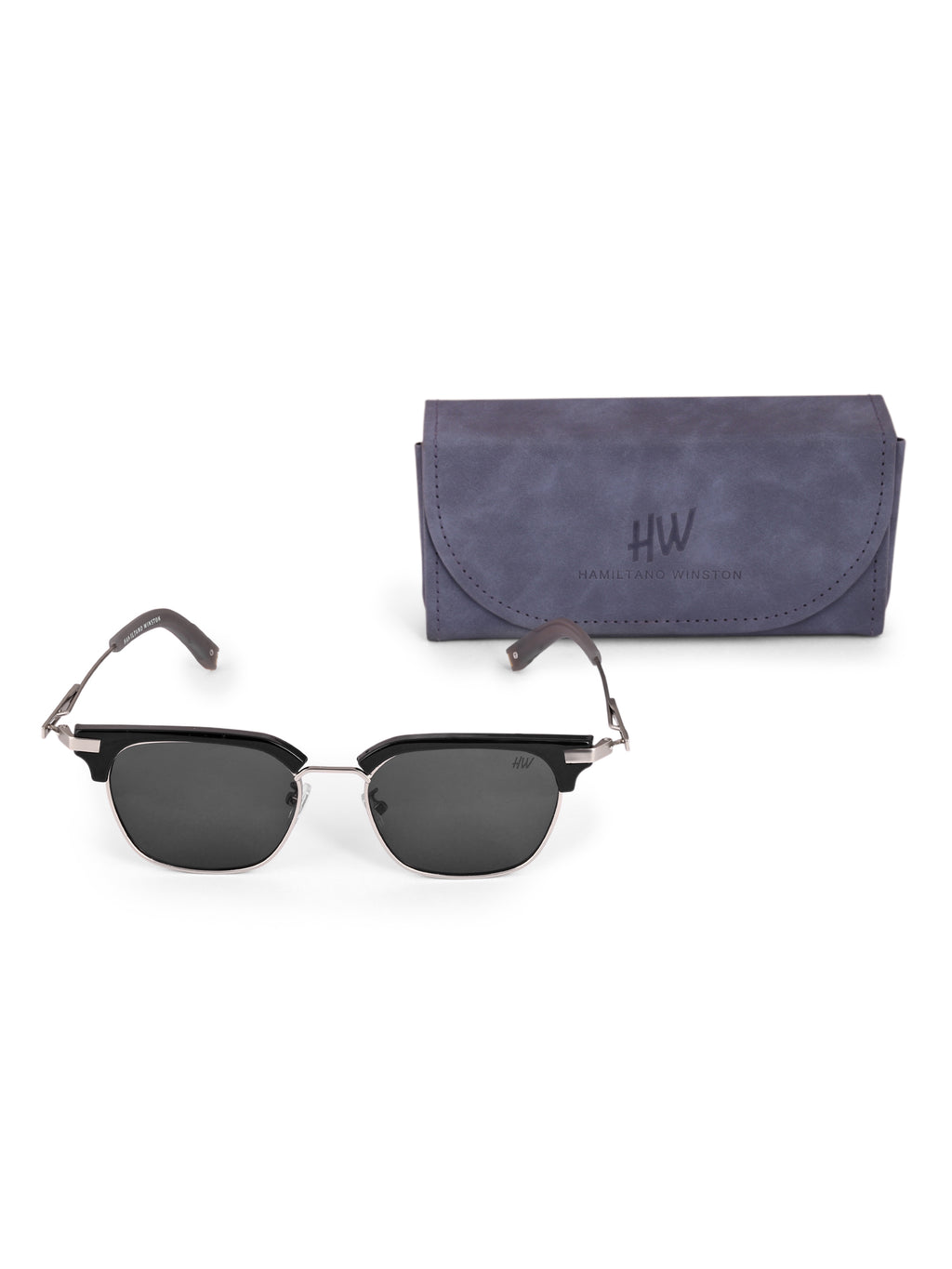 Men's Silver Black Clubmaster UV Protected Sunglasses
