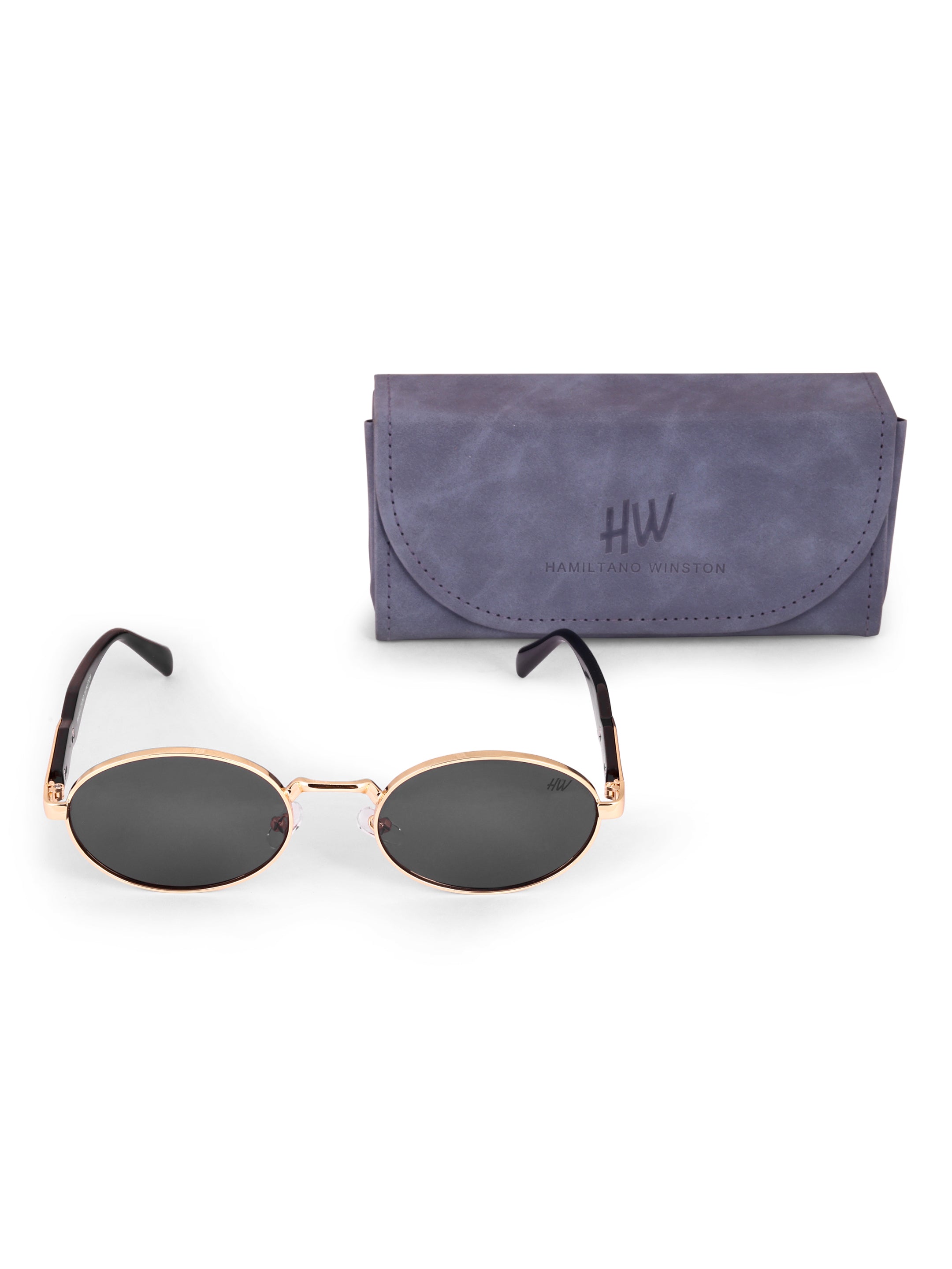 Women's Oval Golden Black UV Protected Sunglasses