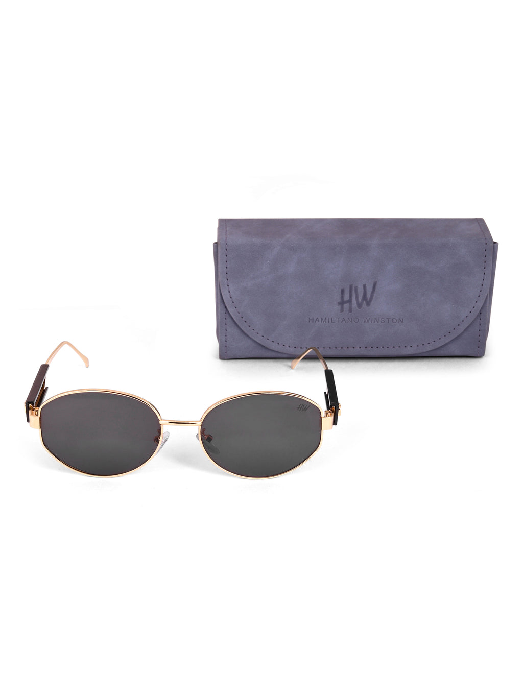 Women's Oval Golden Black UV Protected Sunglasses