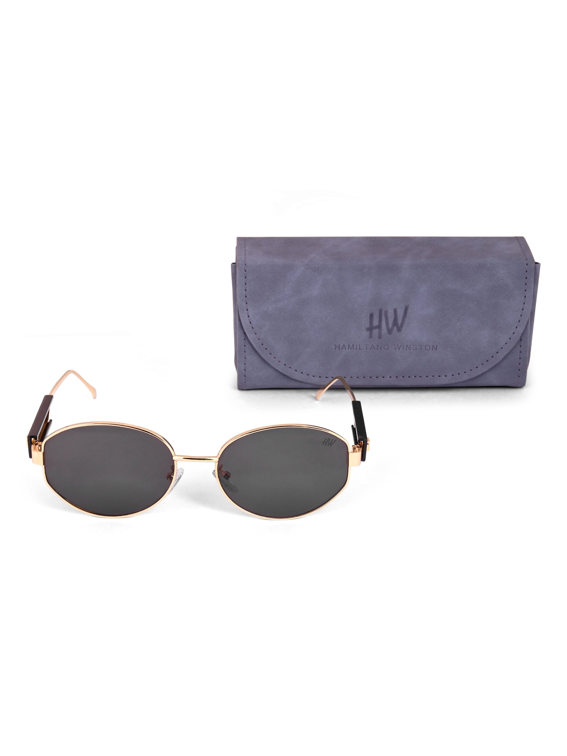 Women's Oval Golden Black UV Protected Sunglasses
