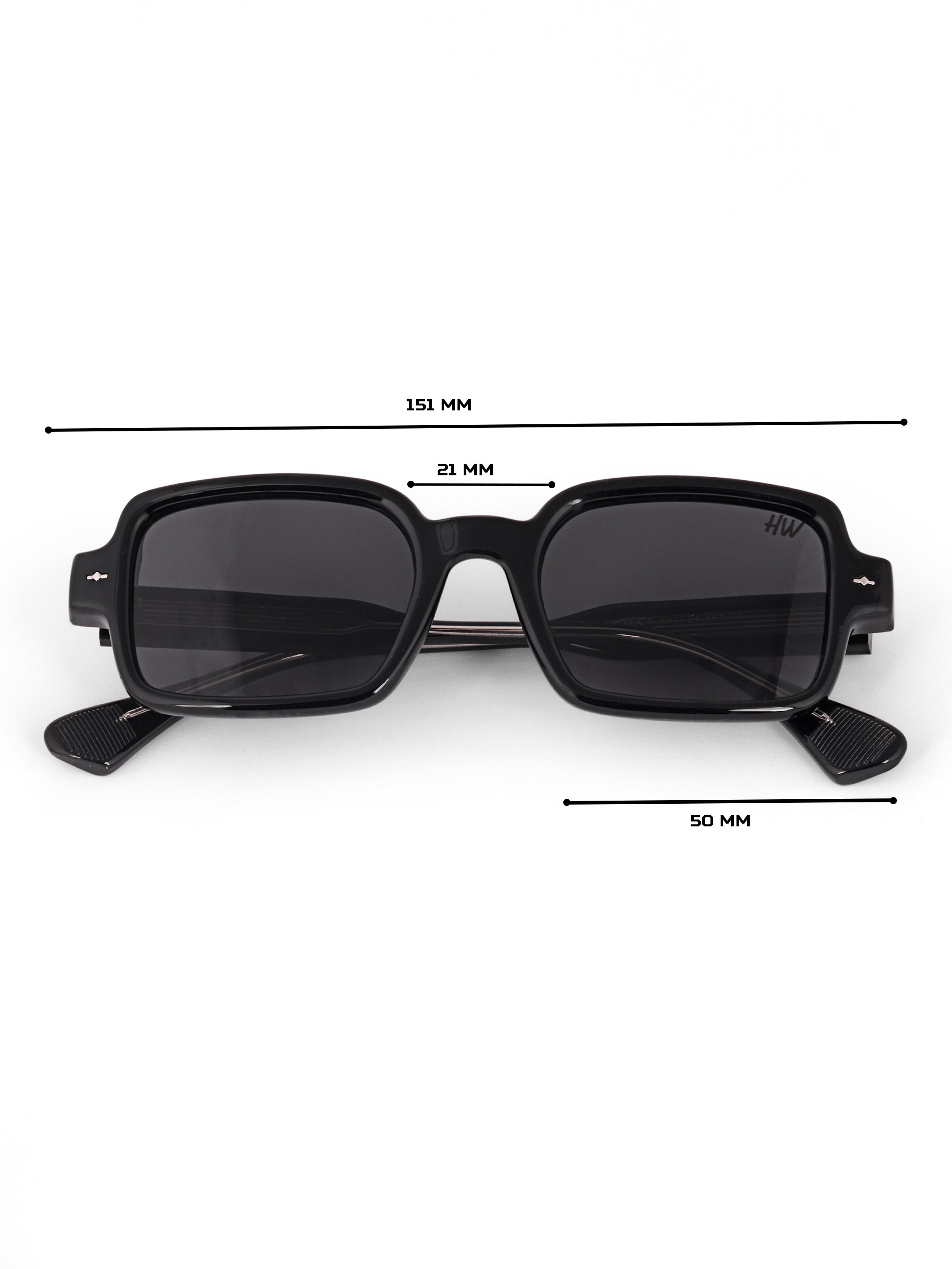 Women's Black Rectangular Sunglasses