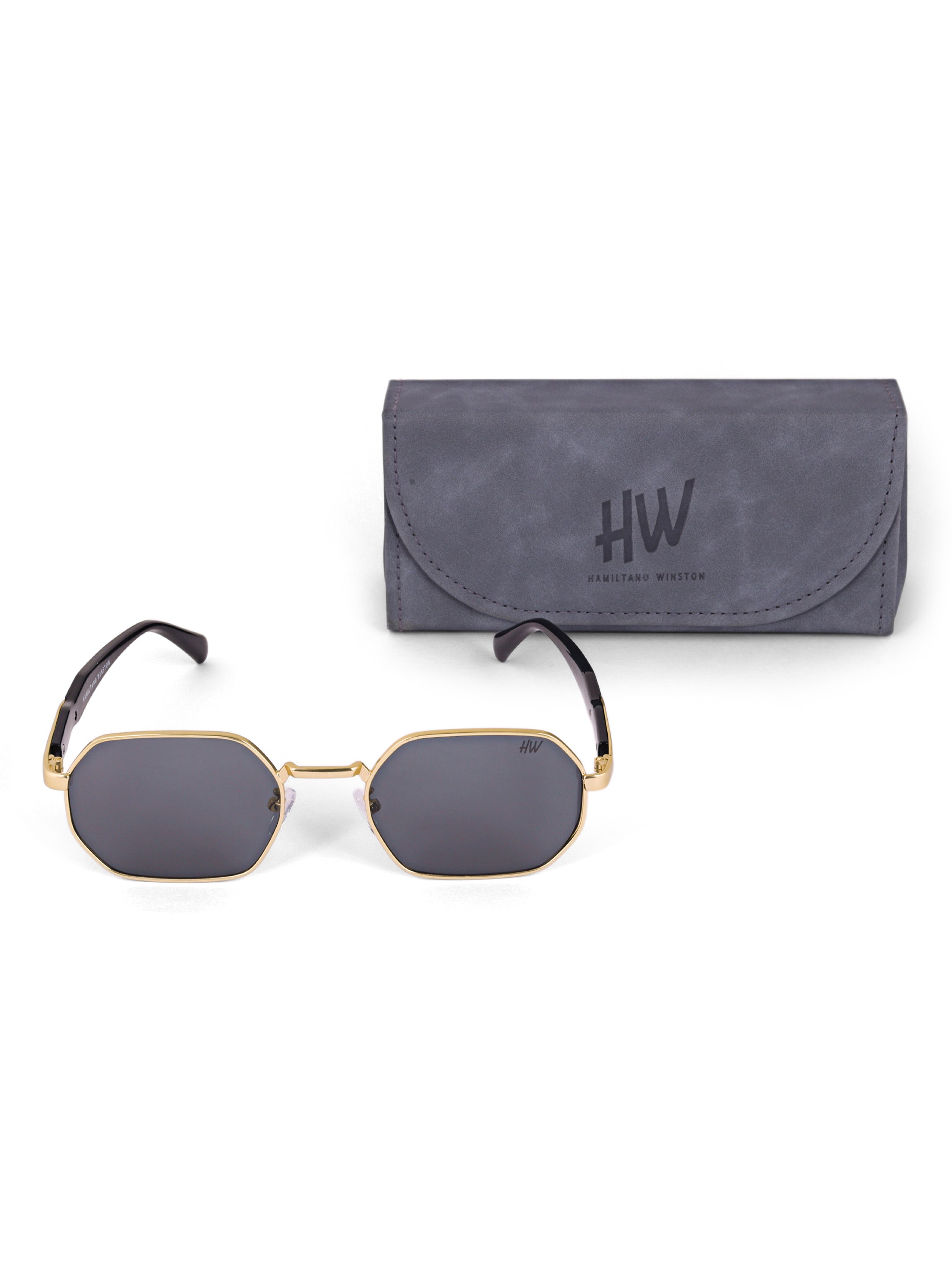 Gold Black Hexagon Women UV Protected Sunglasses