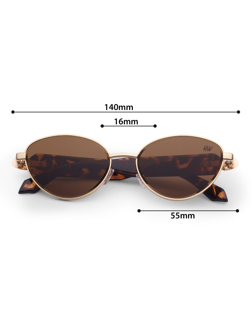 Women's Gold Brown Oval Metal Sunglasses