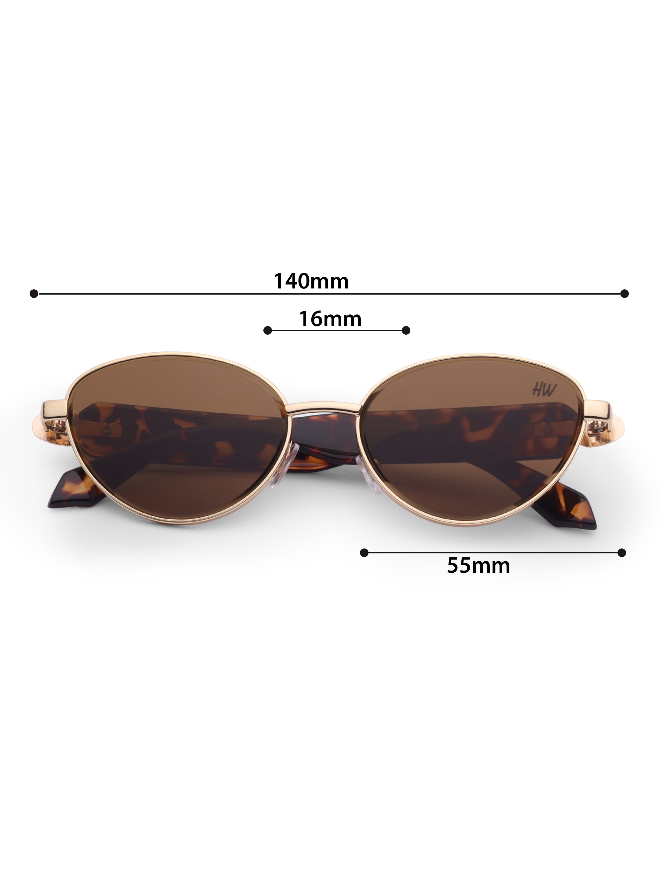 Women's Gold Brown Oval Metal Sunglasses