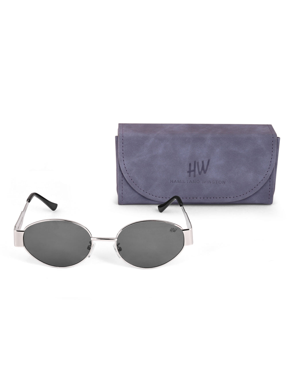 Women's Oval Silver Black UV Protected Sunglasses