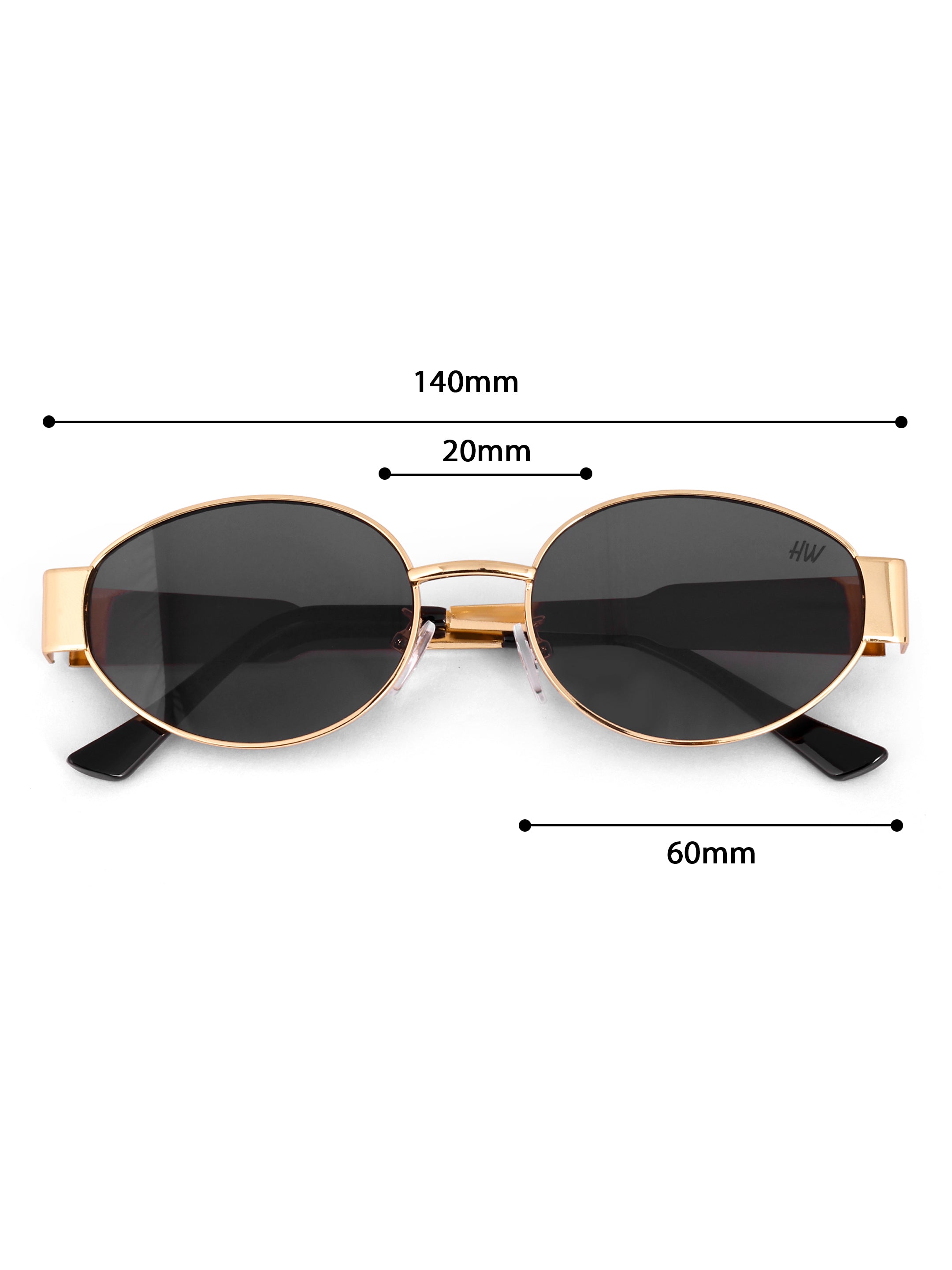 Women's Oval Golden Black UV Protected Sunglasses