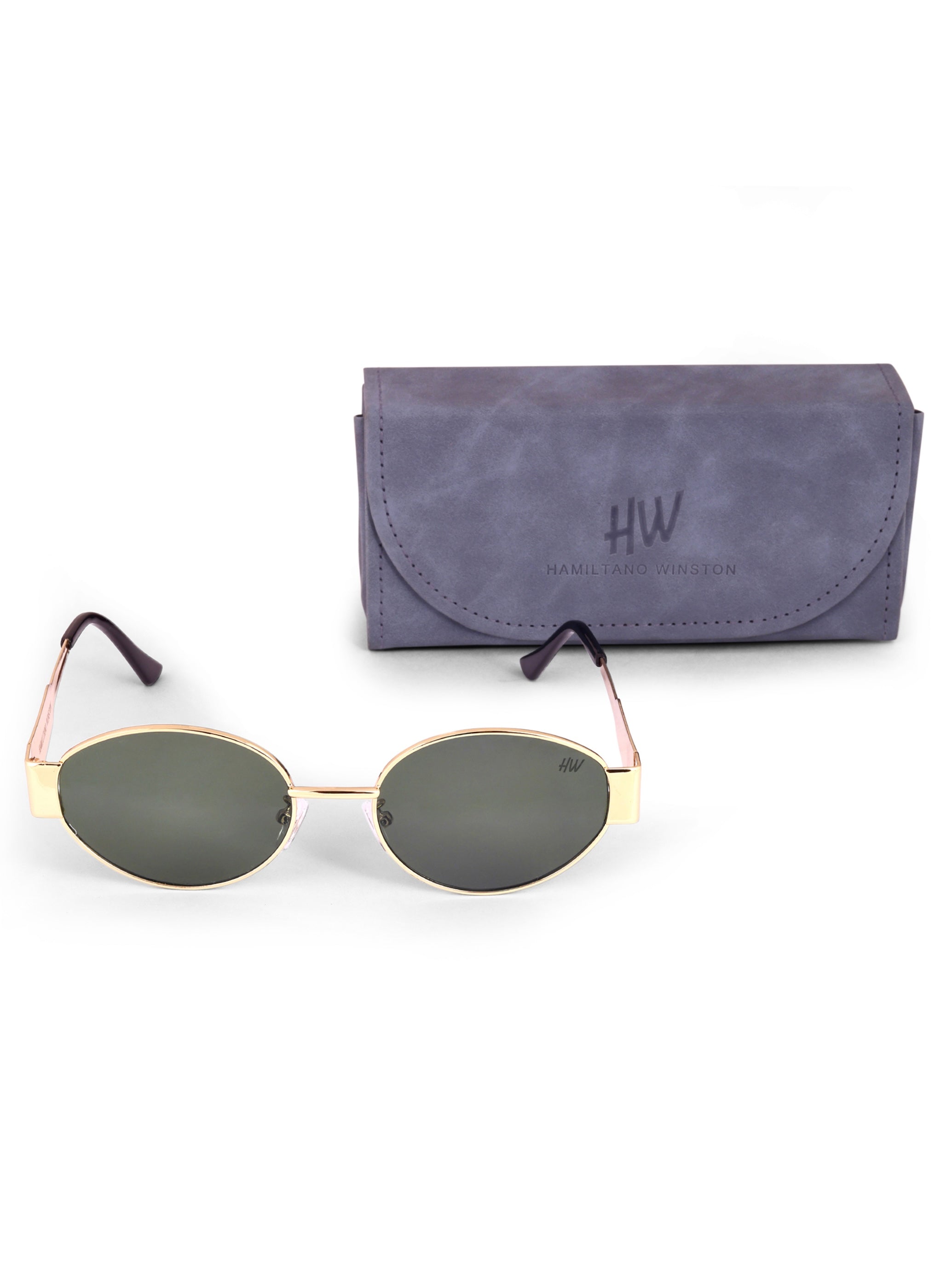Women's Oval Golden Green UV Protected Sunglasses