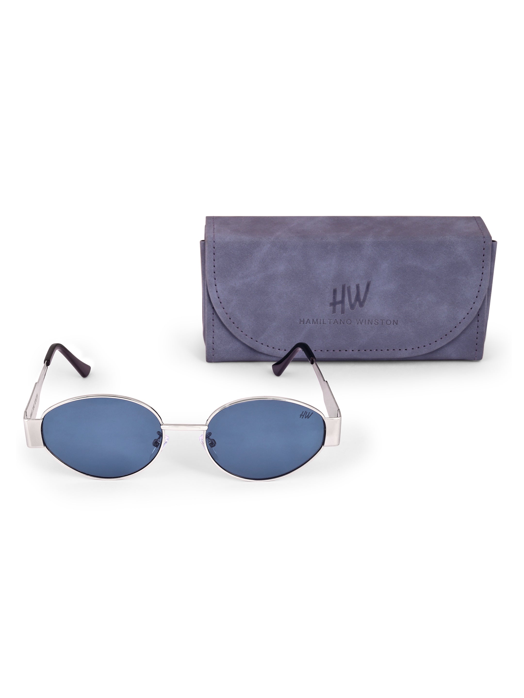 Women's Silver Blue Oval UV Protected Sunglasses